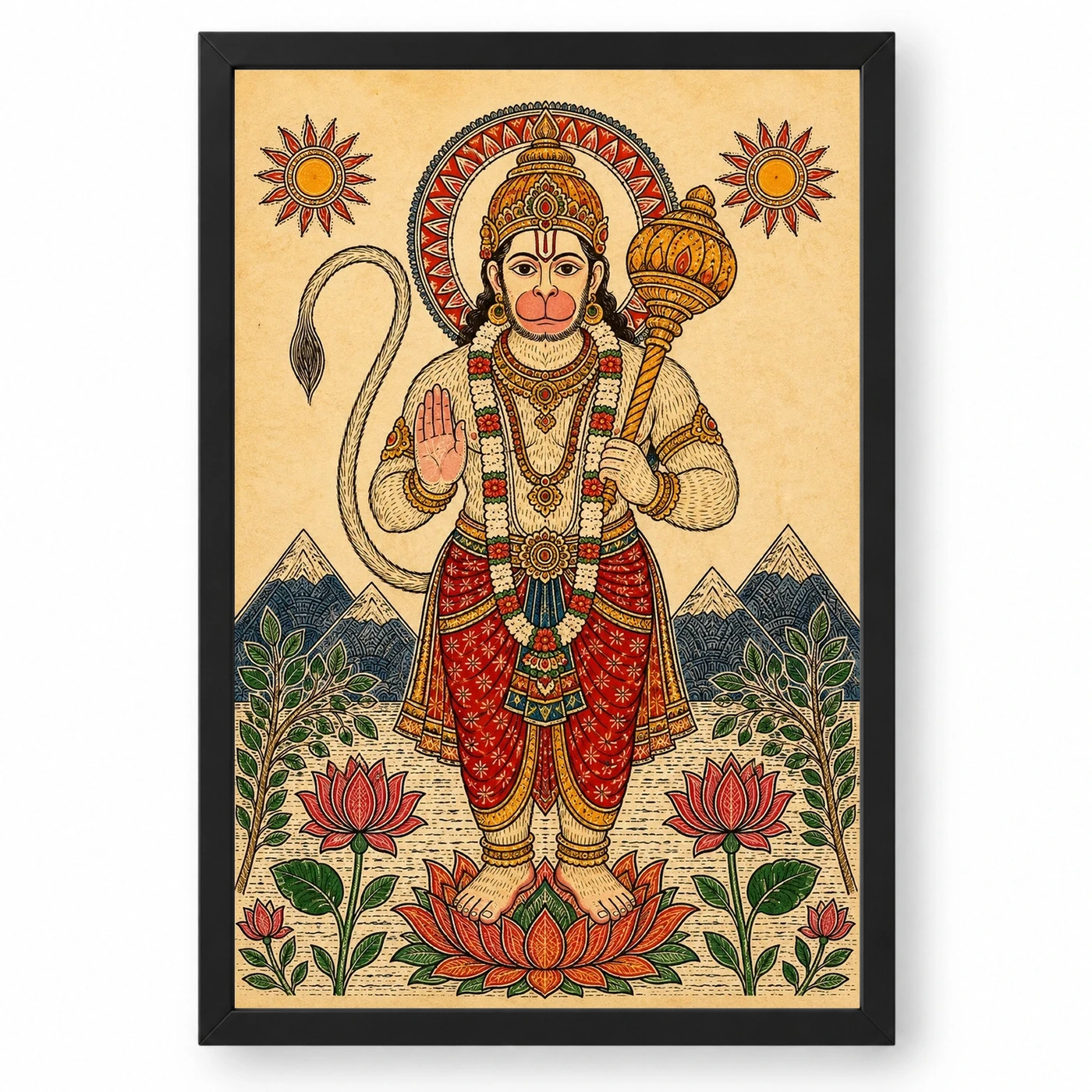 Hanuman — Madhubani Folk Art Frame
