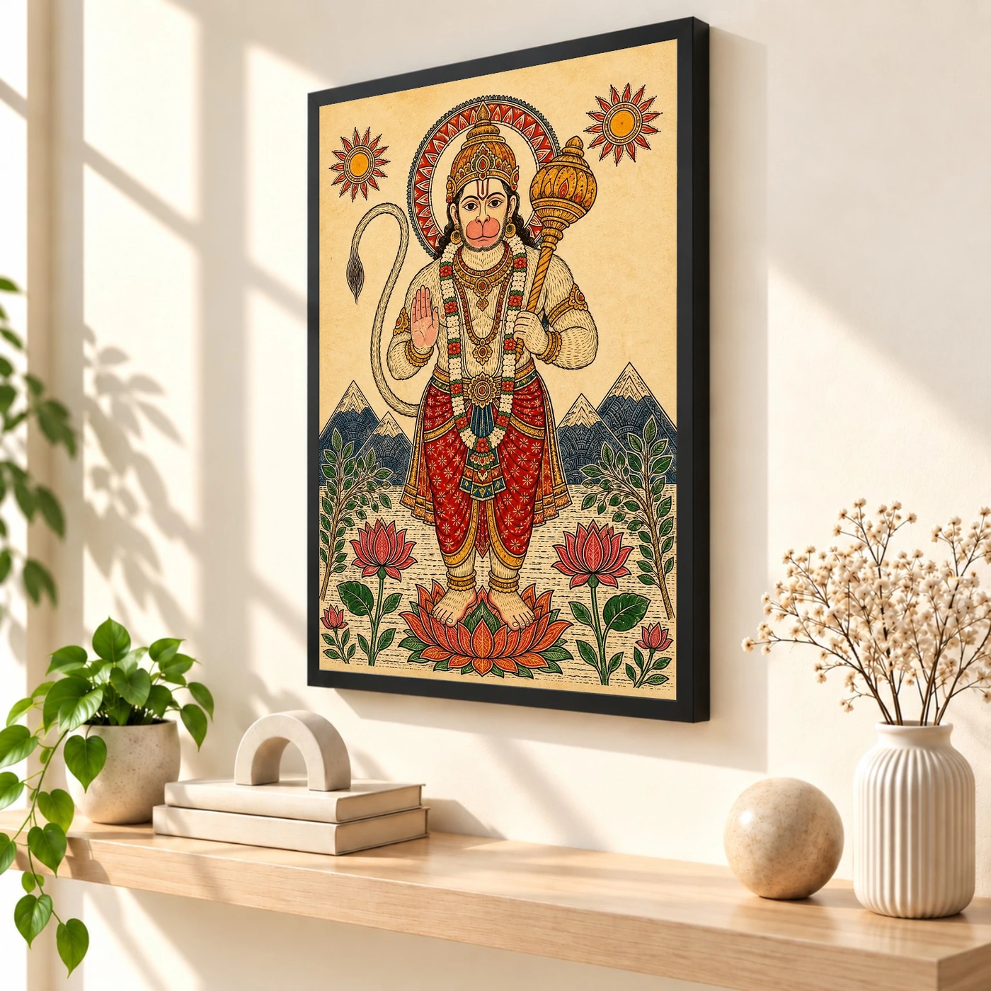 Hanuman — Madhubani Folk Art Frame, view 2