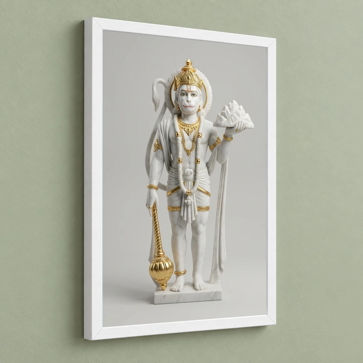 Hanuman Marble Sculpture White Gold Classical Divine Art Photo Frame, view 5