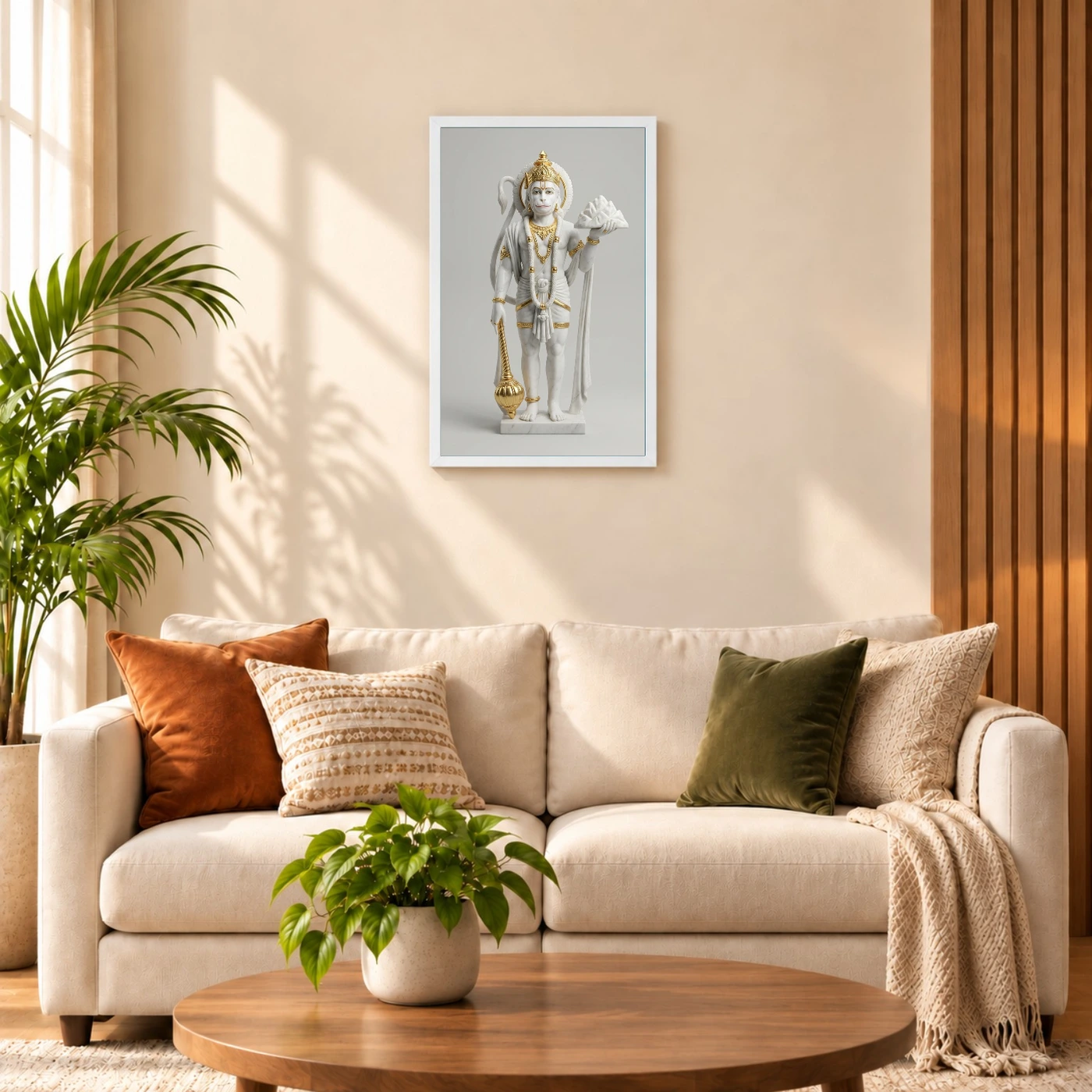 Hanuman Marble Sculpture White Gold Classical Divine Art Photo Frame, view 9