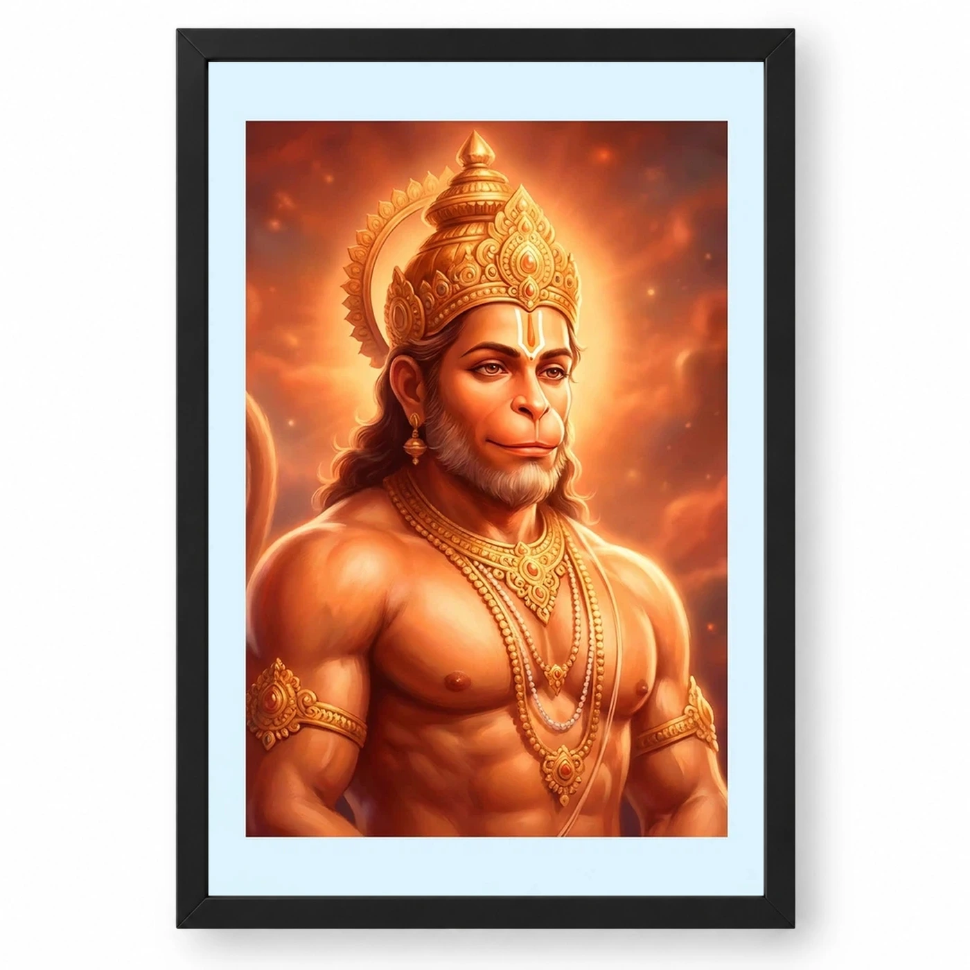 Hanuman Portrait Realistic Digital Orange Glow Divine Art Photo Frame