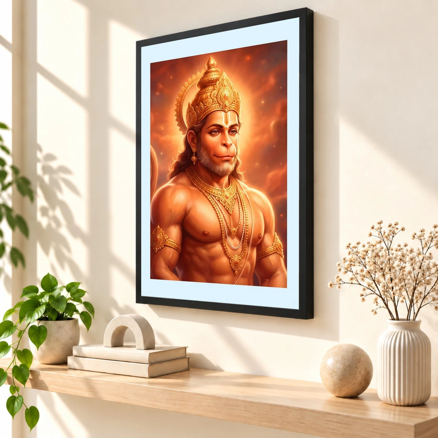 Hanuman Portrait Realistic Digital Orange Glow Divine Art Photo Frame, view 2