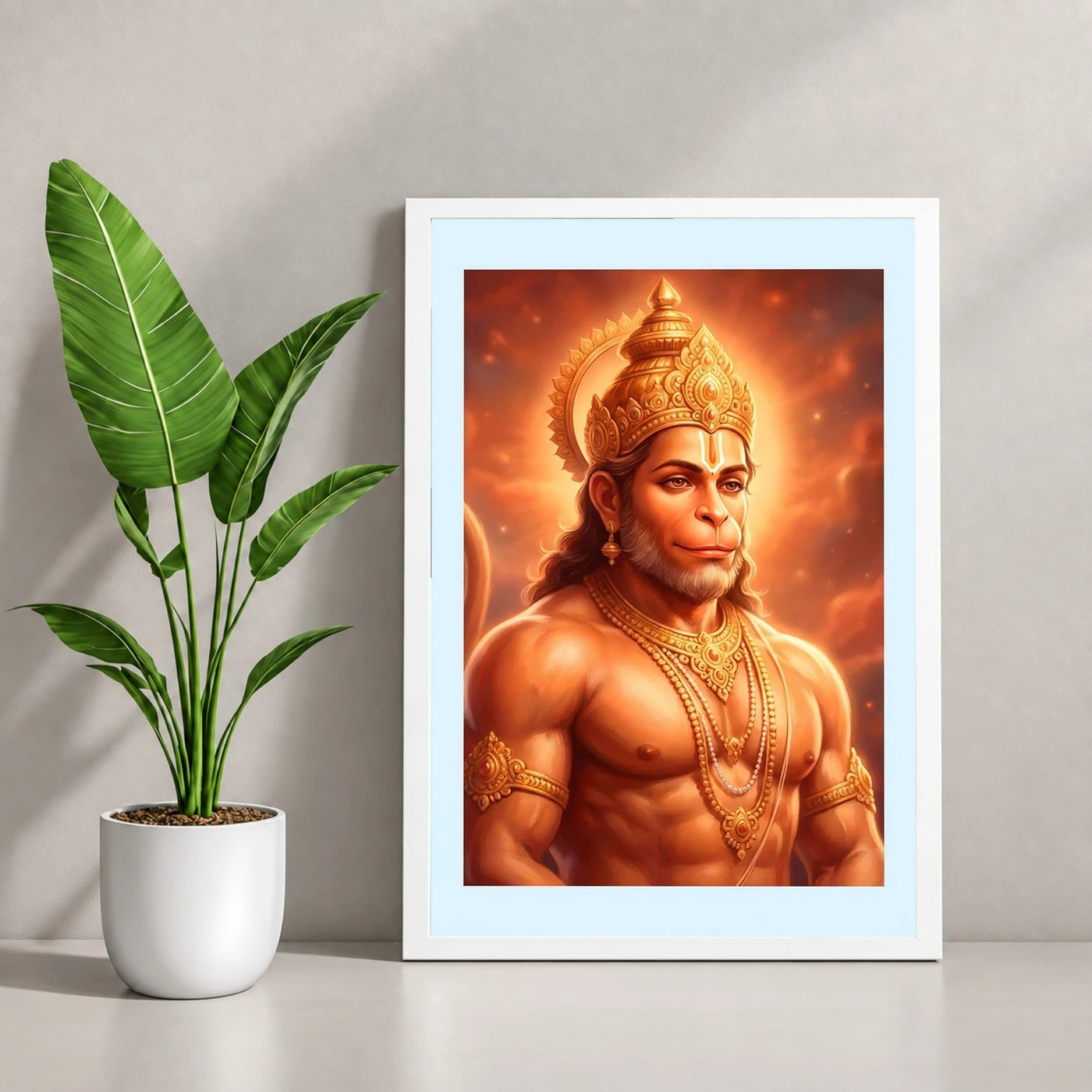 Hanuman Portrait Realistic Digital Orange Glow Divine Art Photo Frame, view 4