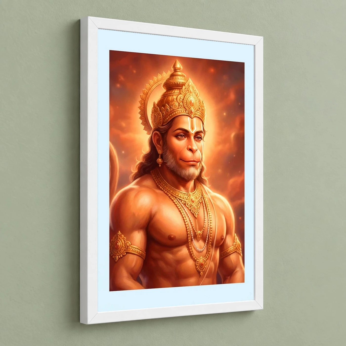 Hanuman Portrait Realistic Digital Orange Glow Divine Art Photo Frame, view 5