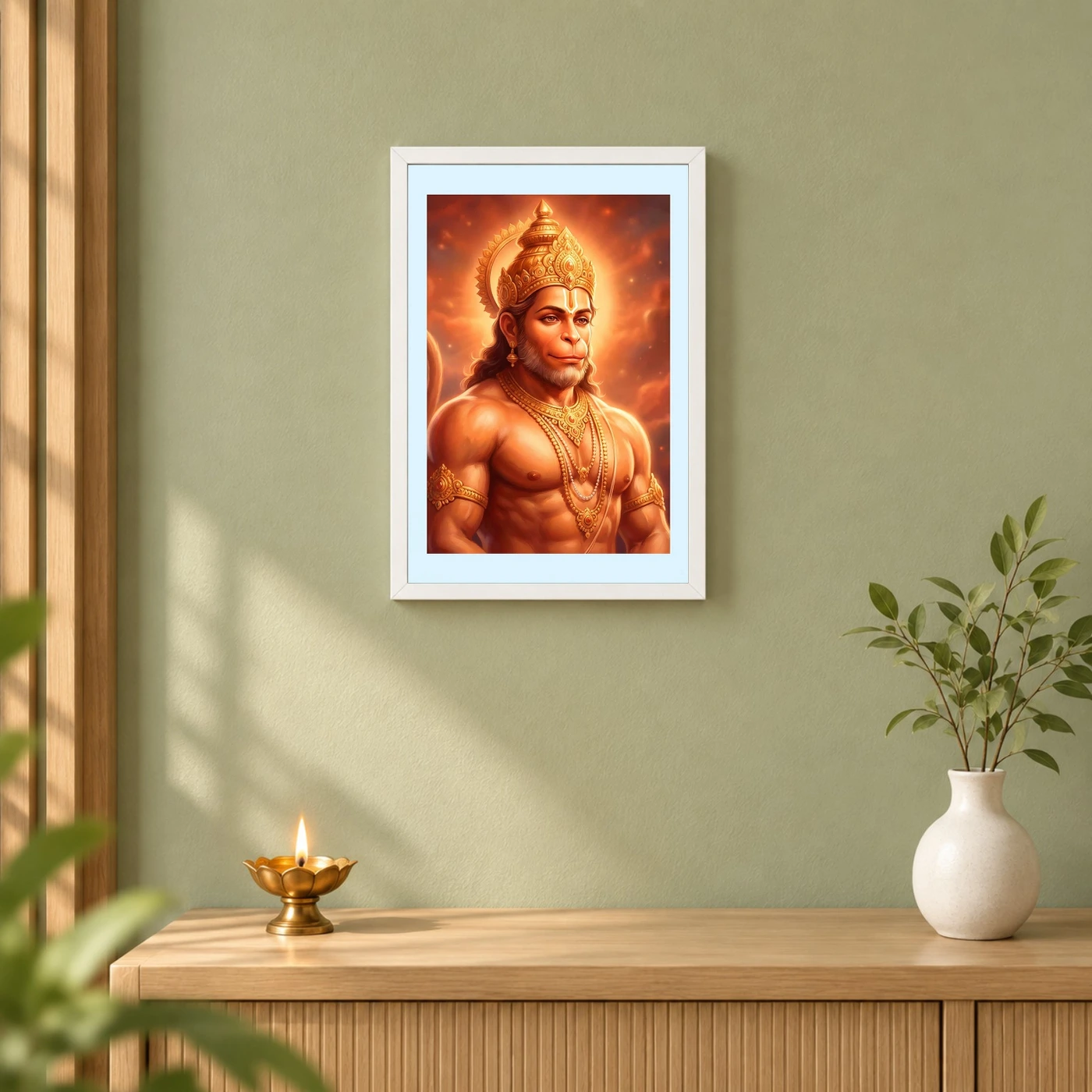 Hanuman Portrait Realistic Digital Orange Glow Divine Art Photo Frame, view 6