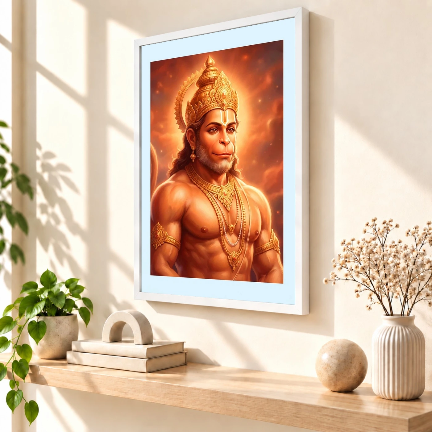 Hanuman Portrait Realistic Digital Orange Glow Divine Art Photo Frame, view 7