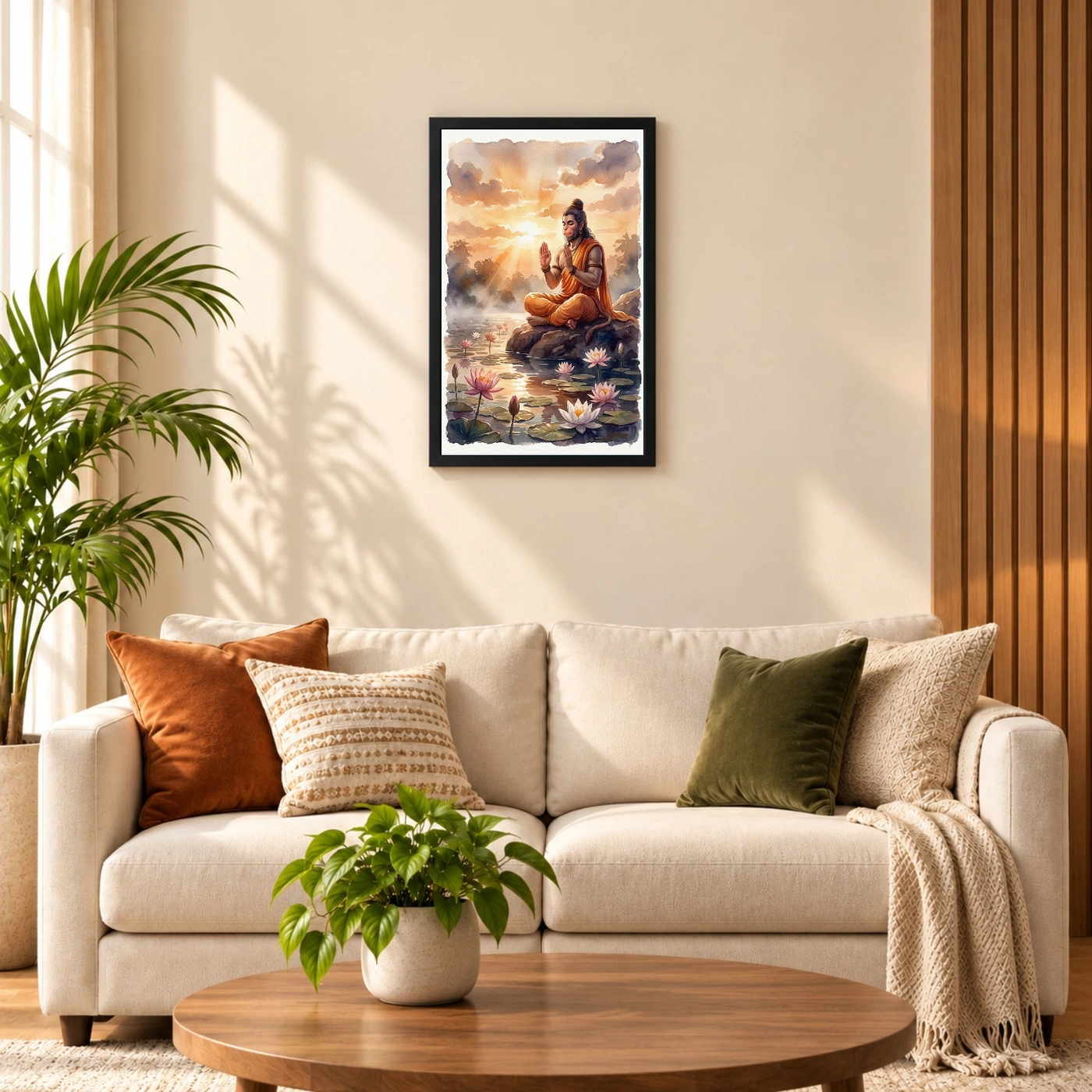 Hanuman Sunrise Lotus Orange Glow Blessing Watercolor Photo Frame, view 8