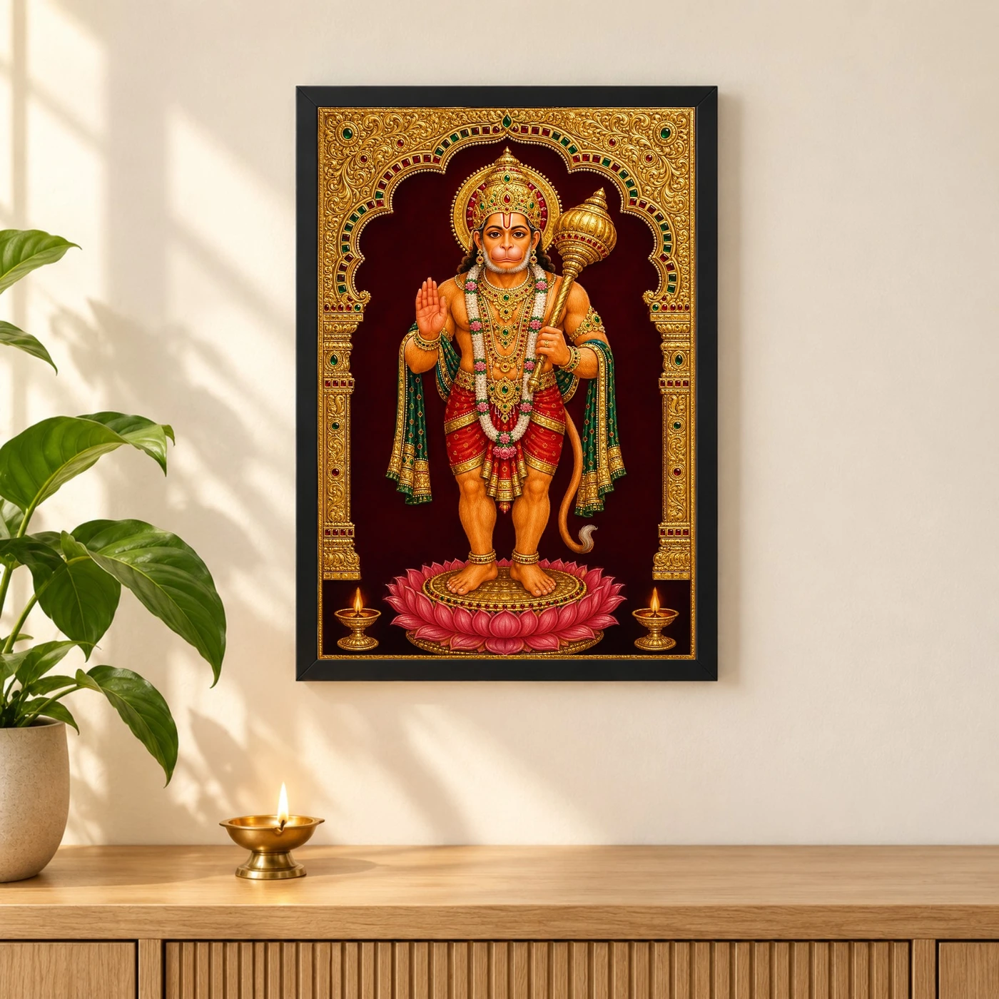 Hanuman — Tanjore Gold Traditional Art Frame, view 3