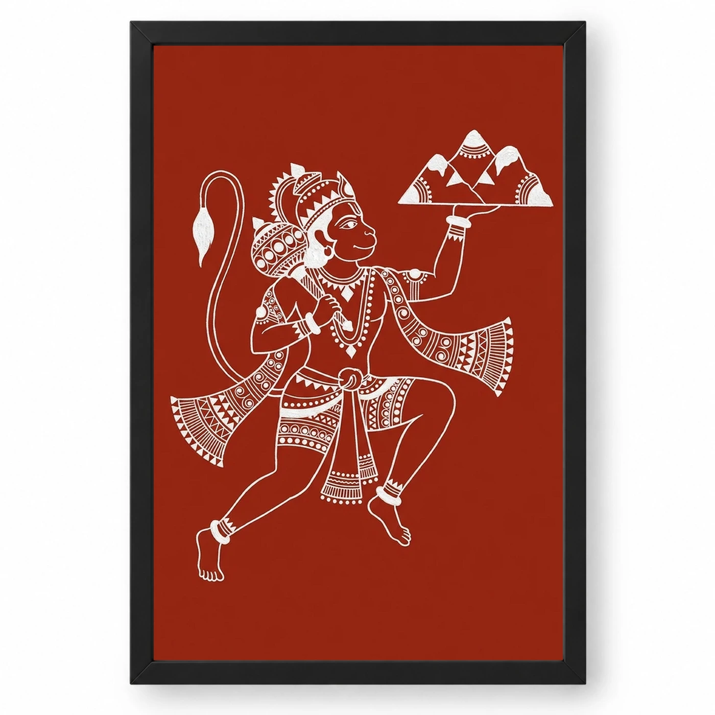 Hanuman Warli Tribal Art White Red Maharashtra Folk Art Photo Frame