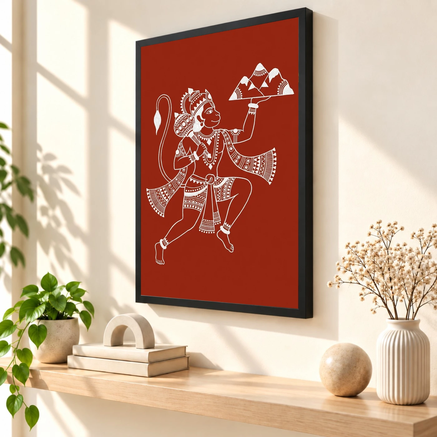 Hanuman Warli Tribal Art White Red Maharashtra Folk Art Photo Frame, view 2
