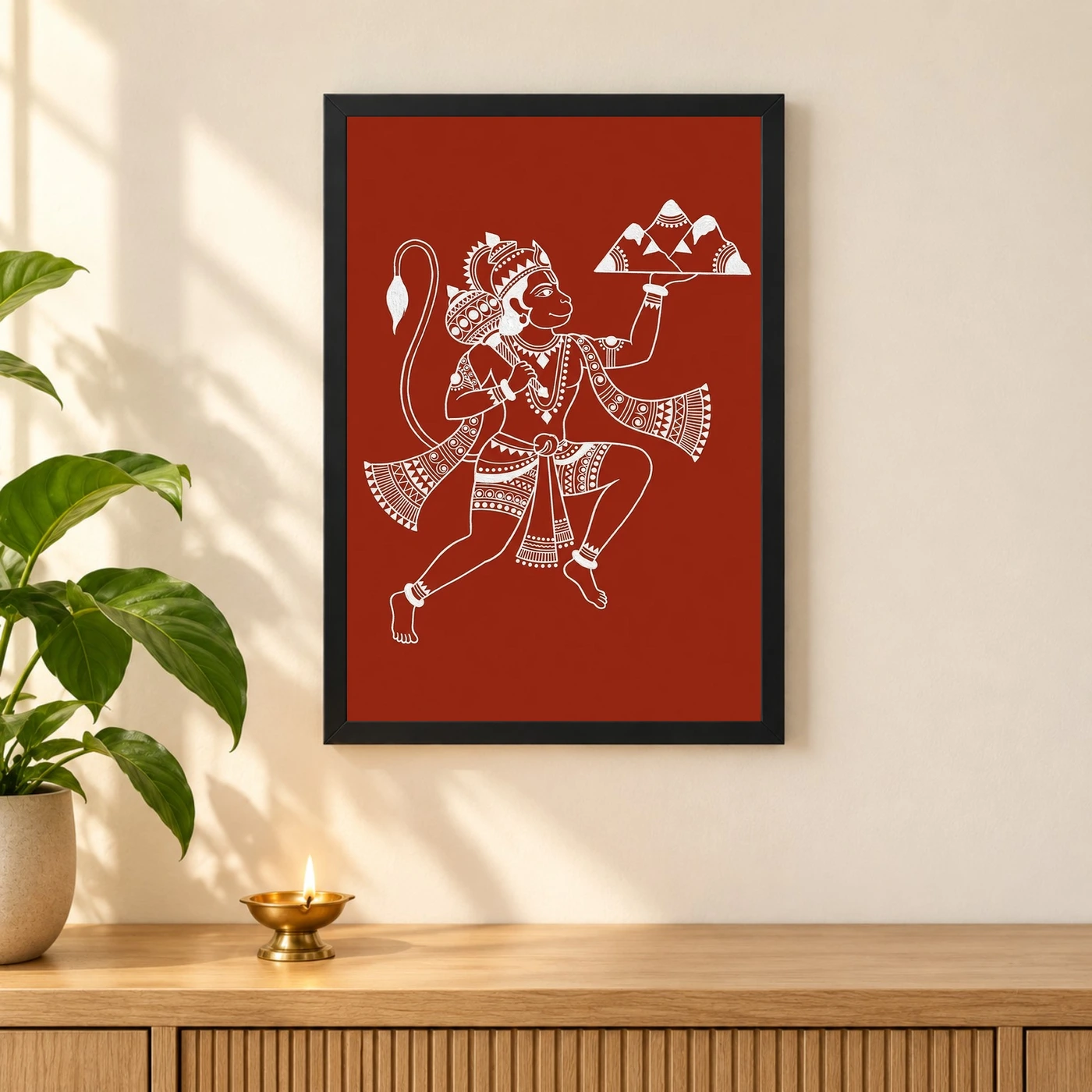 Hanuman Warli Tribal Art White Red Maharashtra Folk Art Photo Frame, view 3