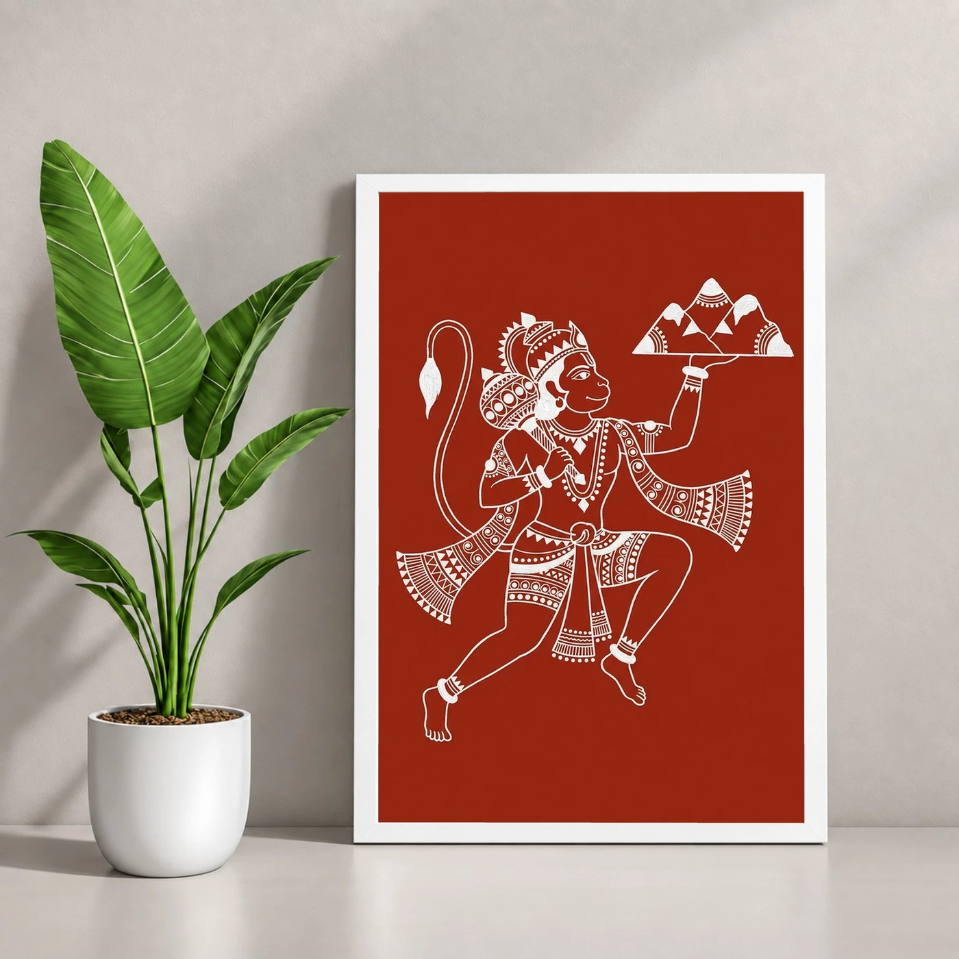 Hanuman Warli Tribal Art White Red Maharashtra Folk Art Photo Frame, view 4