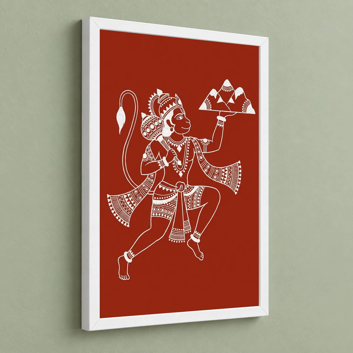 Hanuman Warli Tribal Art White Red Maharashtra Folk Art Photo Frame, view 5