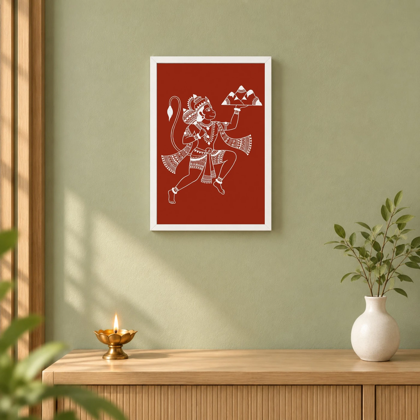 Hanuman Warli Tribal Art White Red Maharashtra Folk Art Photo Frame, view 6