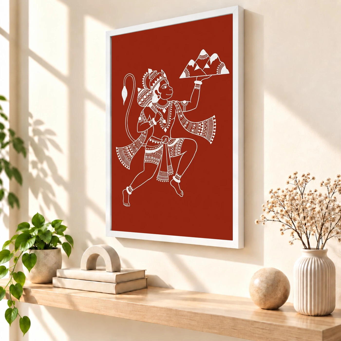 Hanuman Warli Tribal Art White Red Maharashtra Folk Art Photo Frame, view 7