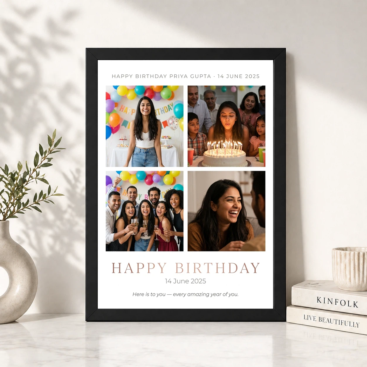 Happy Birthday Collage Frame Gold Glitter Festive Wishes Photo Frame, view 4