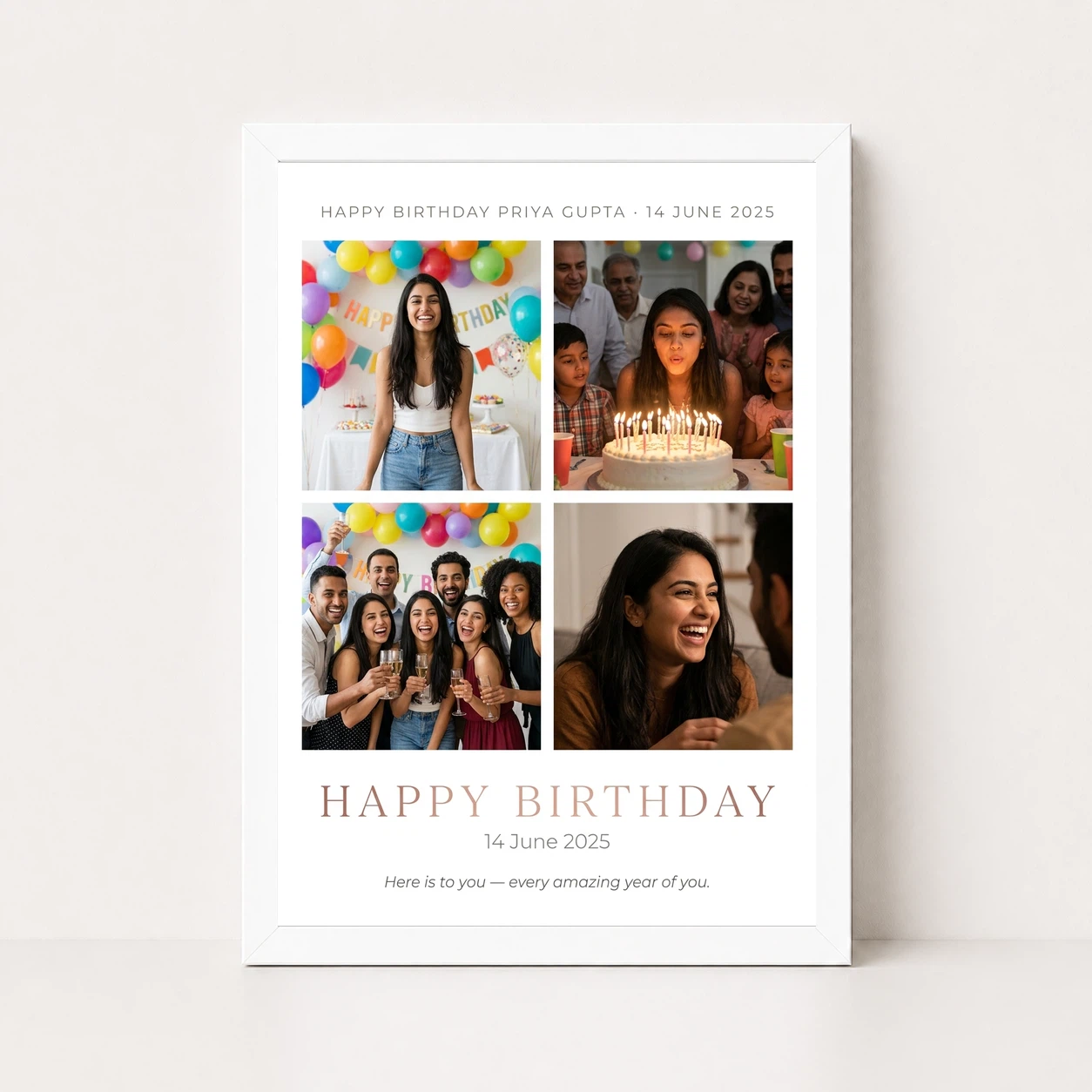 Happy Birthday Collage Frame Gold Glitter Festive Wishes Photo Frame, view 5