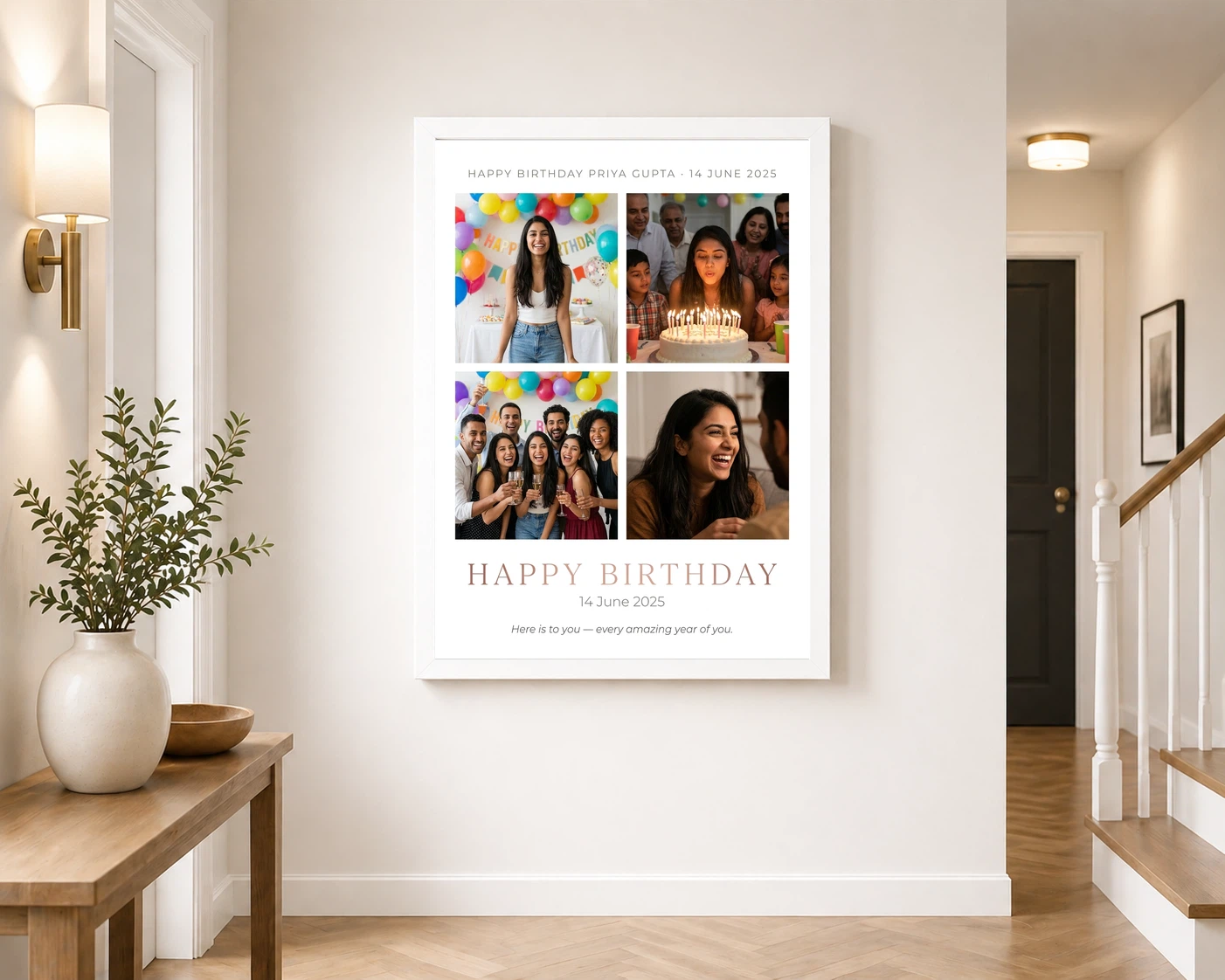Happy Birthday Collage Frame Gold Glitter Festive Wishes Photo Frame, view 6