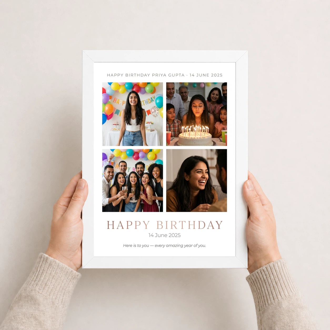 Happy Birthday Collage Frame Gold Glitter Festive Wishes Photo Frame, view 7