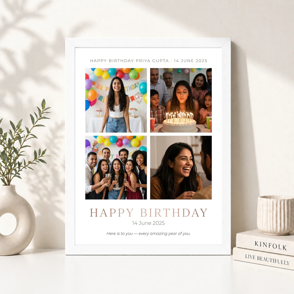 Happy Birthday Collage Frame Gold Glitter Festive Wishes Photo Frame, view 8