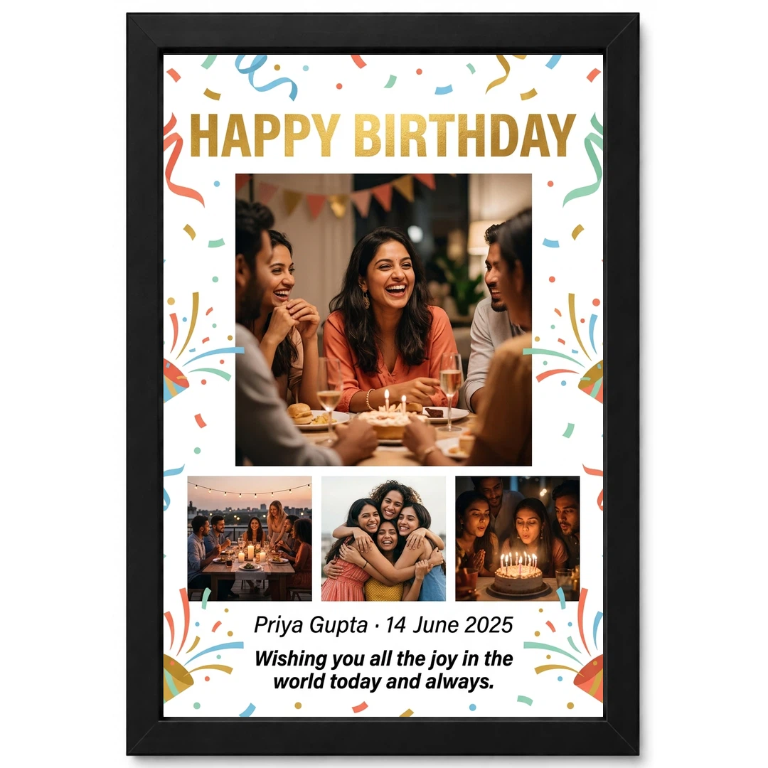 Happy Birthday Collage Frame Vibrant Multi Photo Wishes Photo Frame