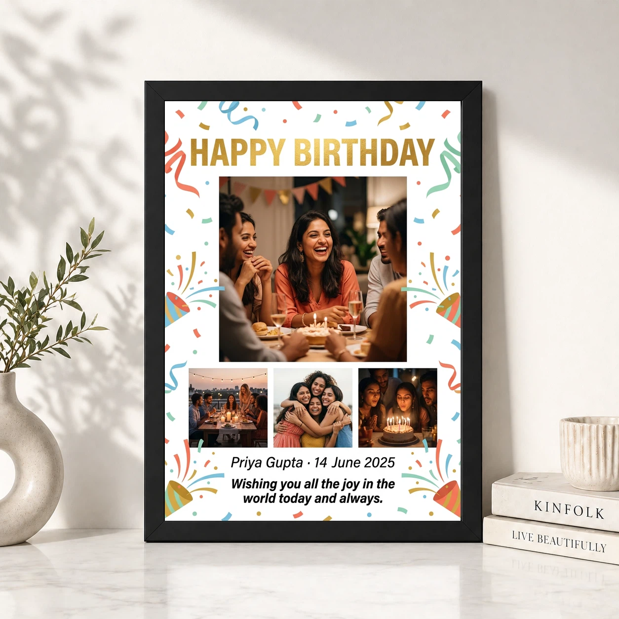 Happy Birthday Collage Frame Vibrant Multi Photo Wishes Photo Frame, view 4