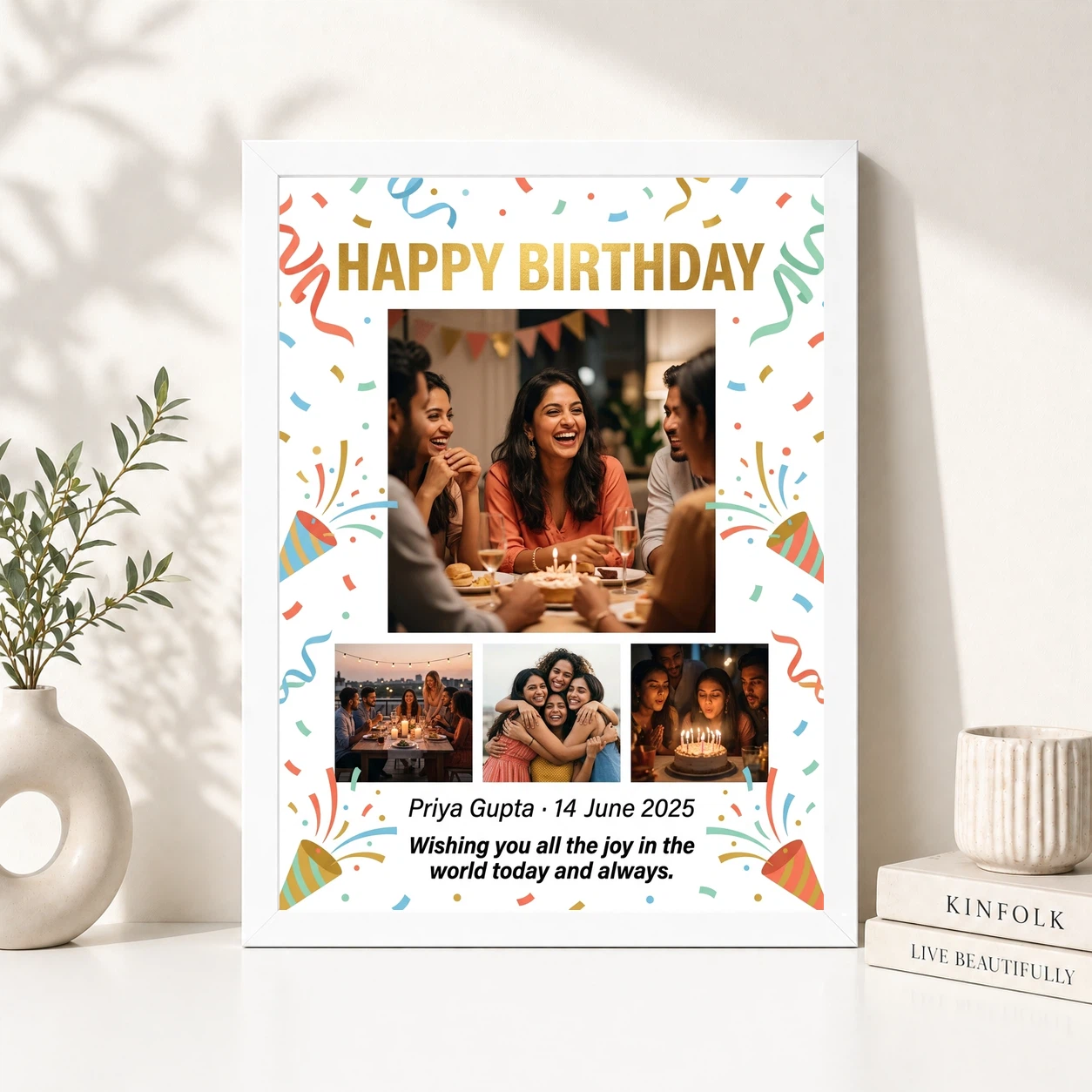 Happy Birthday Collage Frame Vibrant Multi Photo Wishes Photo Frame, view 8