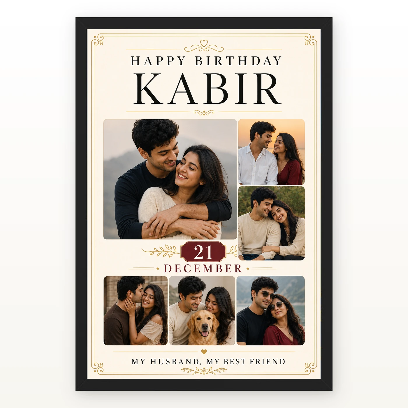 Happy Birthday Husband Photo Frame with Date and Name