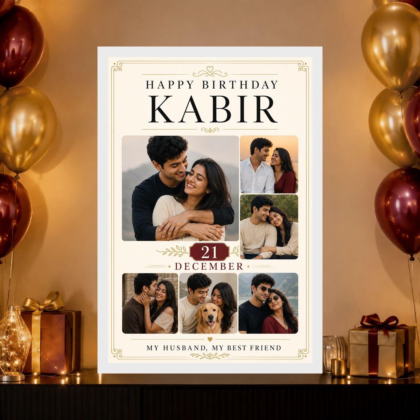 Happy Birthday Husband Photo Frame with Date and Name, view 10