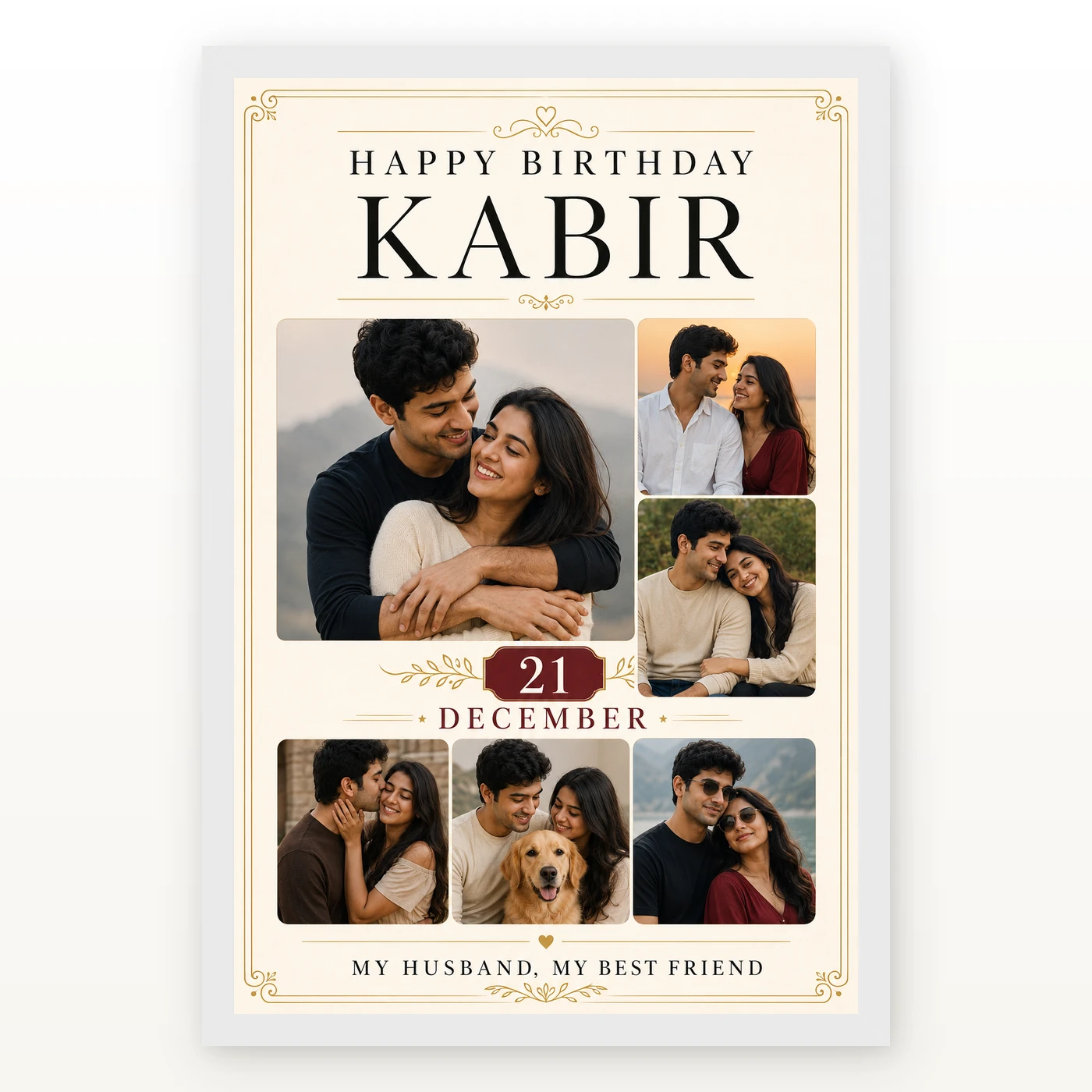 Happy Birthday Husband Photo Frame with Date and Name, view 2