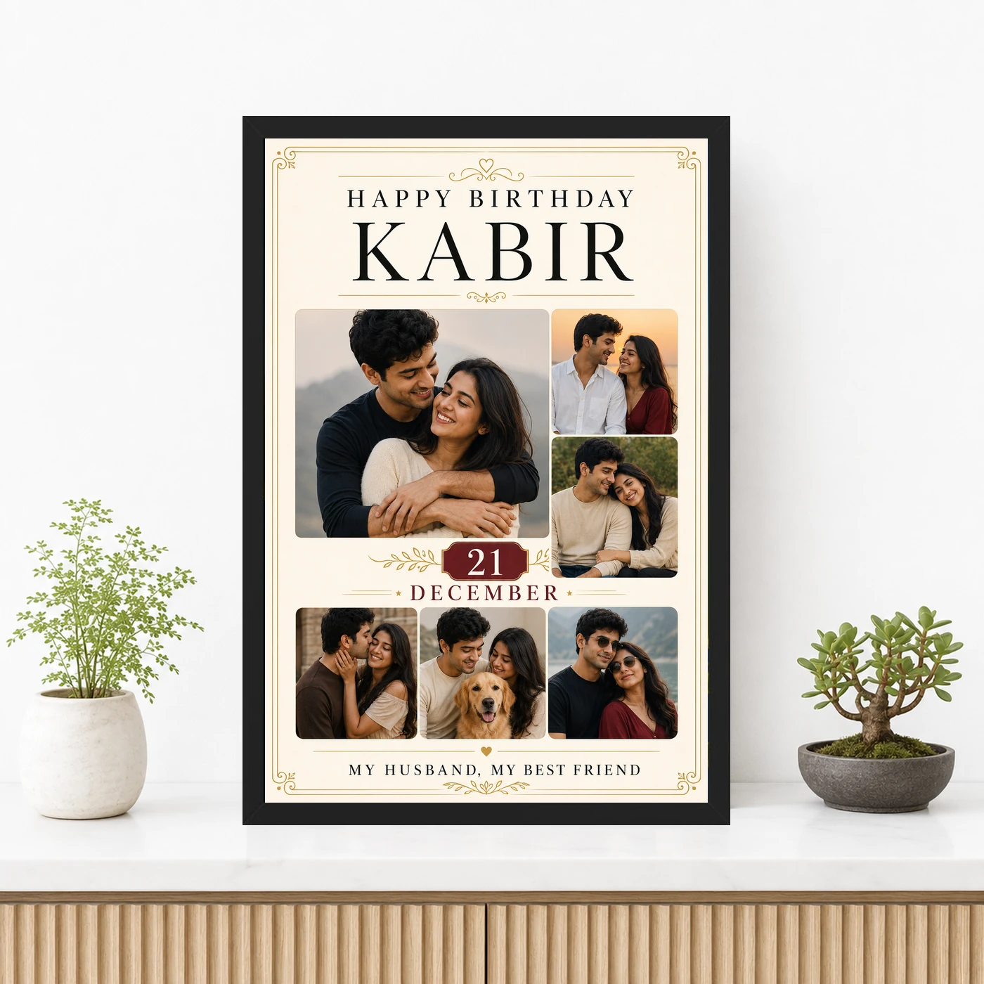Happy Birthday Husband Photo Frame with Date and Name, view 3