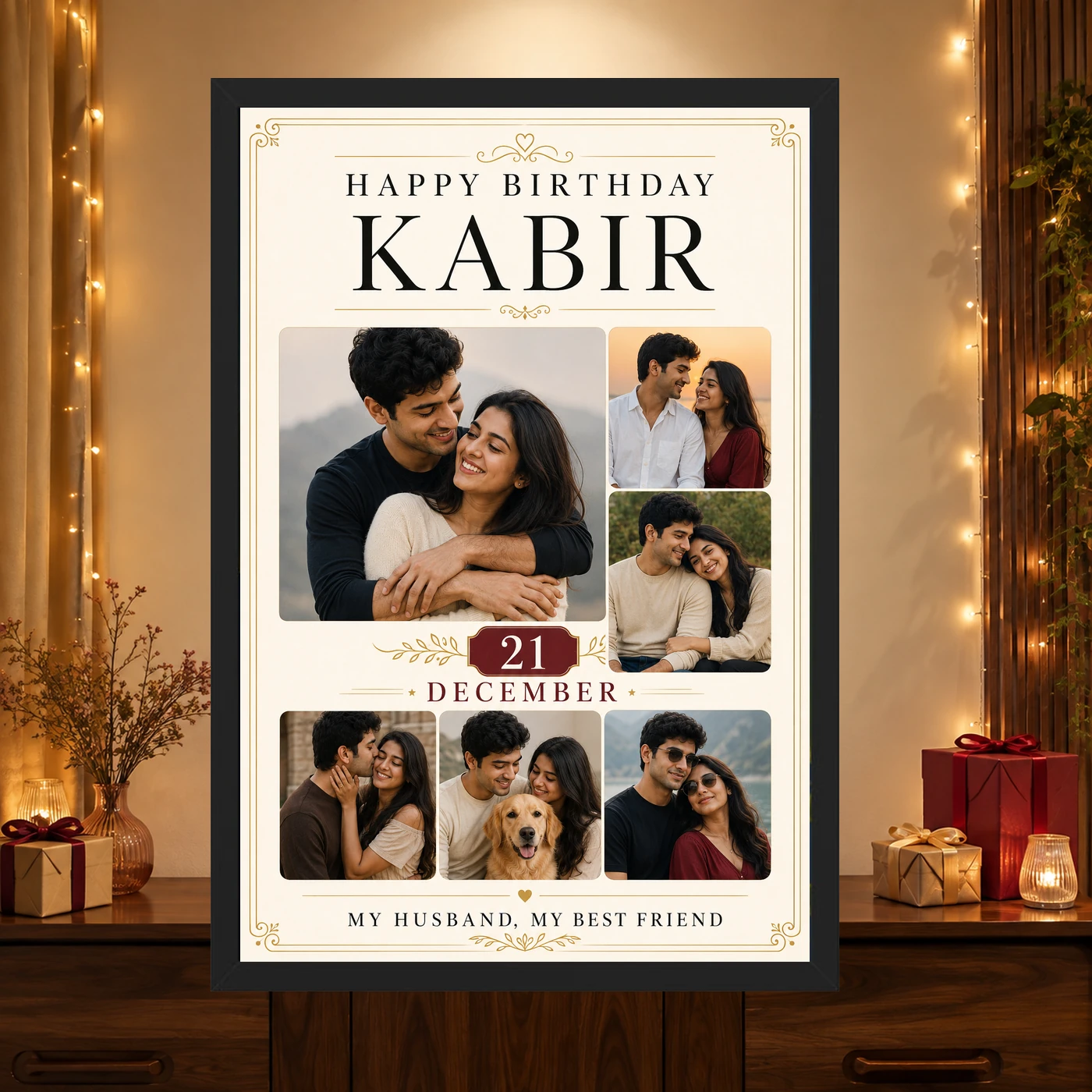 Happy Birthday Husband Photo Frame with Date and Name, view 4