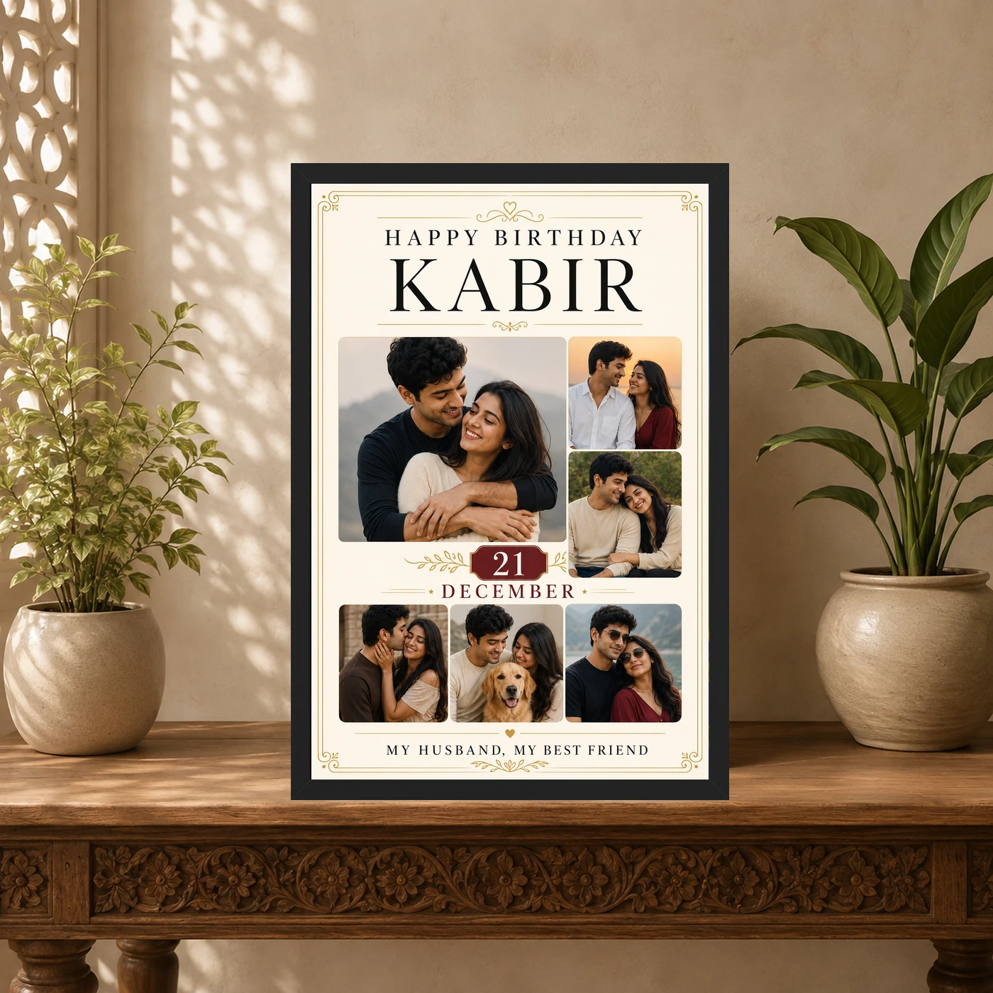 Happy Birthday Husband Photo Frame with Date and Name, view 5