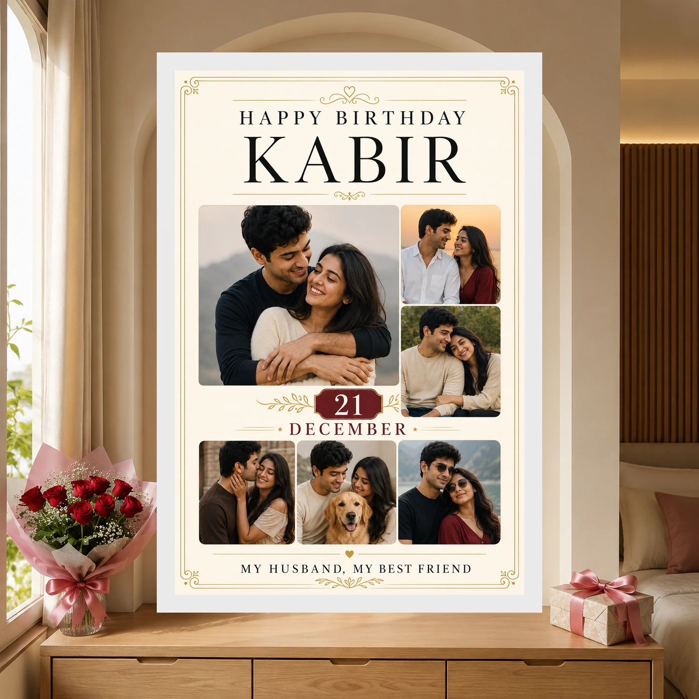 Happy Birthday Husband Photo Frame with Date and Name, view 6