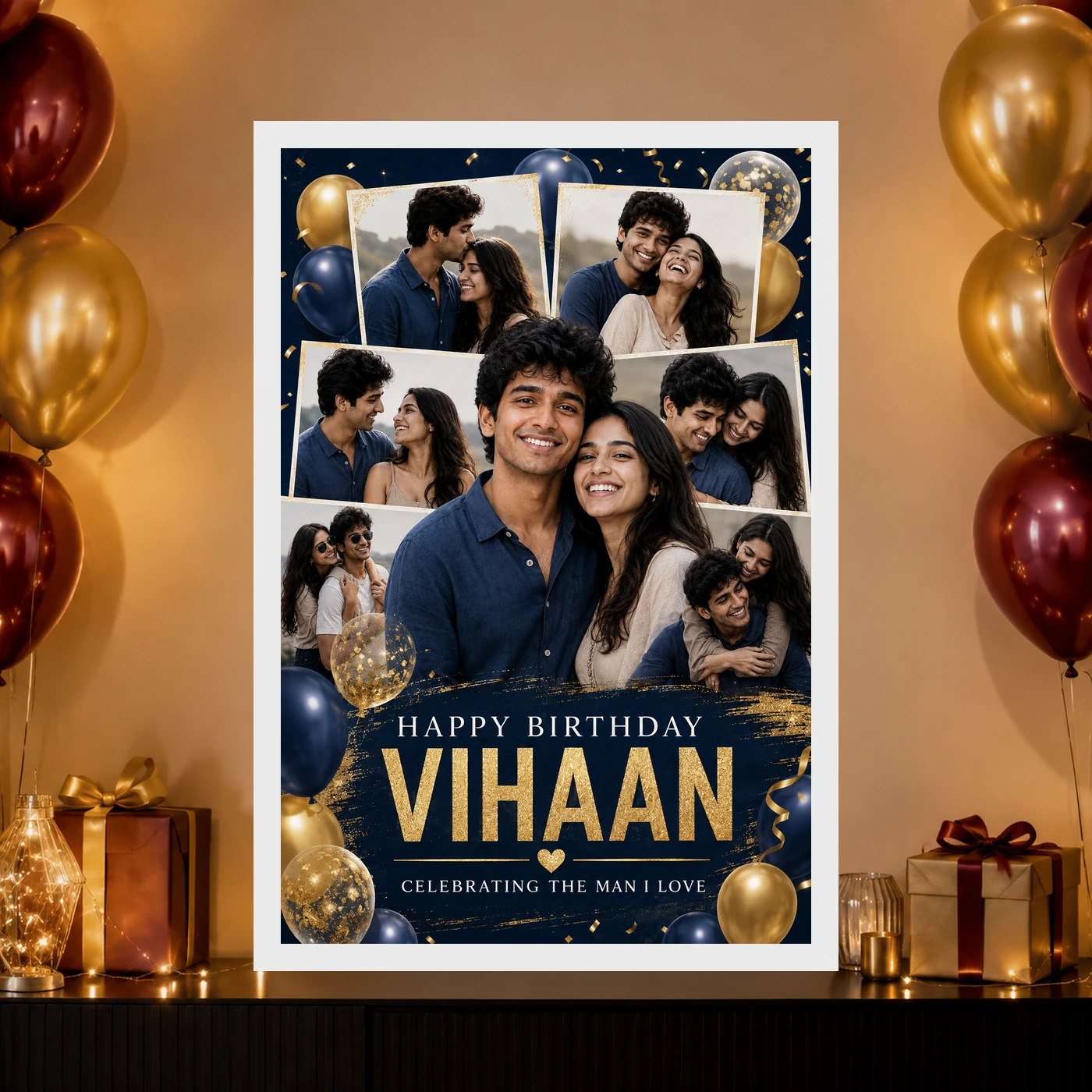 Happy Birthday Photo Frame for Husband Couple Balloon, view 10