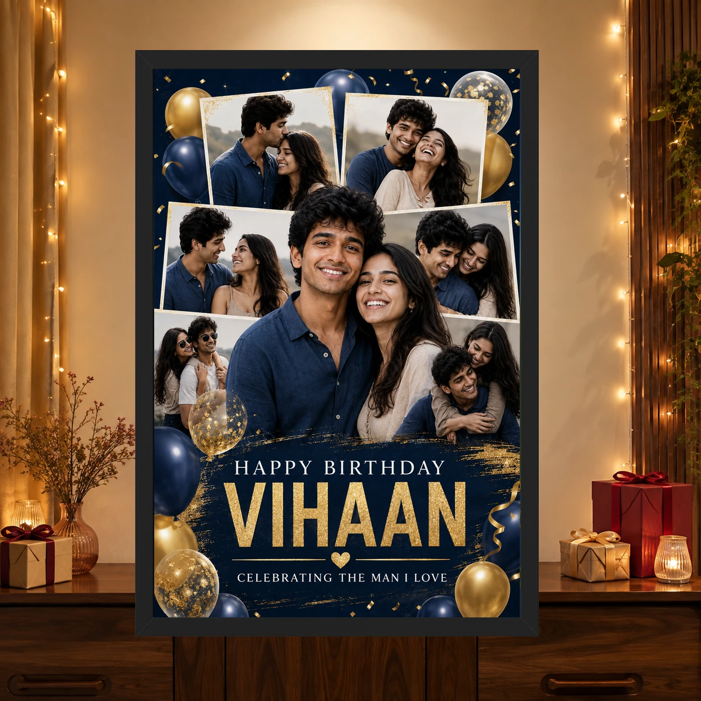 Happy Birthday Photo Frame for Husband Couple Balloon, view 4