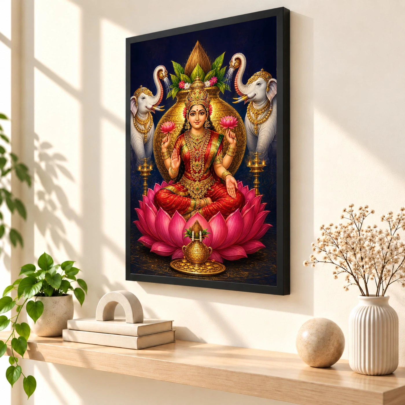 Indigo Kalash Throne Varalakshmi Photo Frame – Gaja Art, view 2
