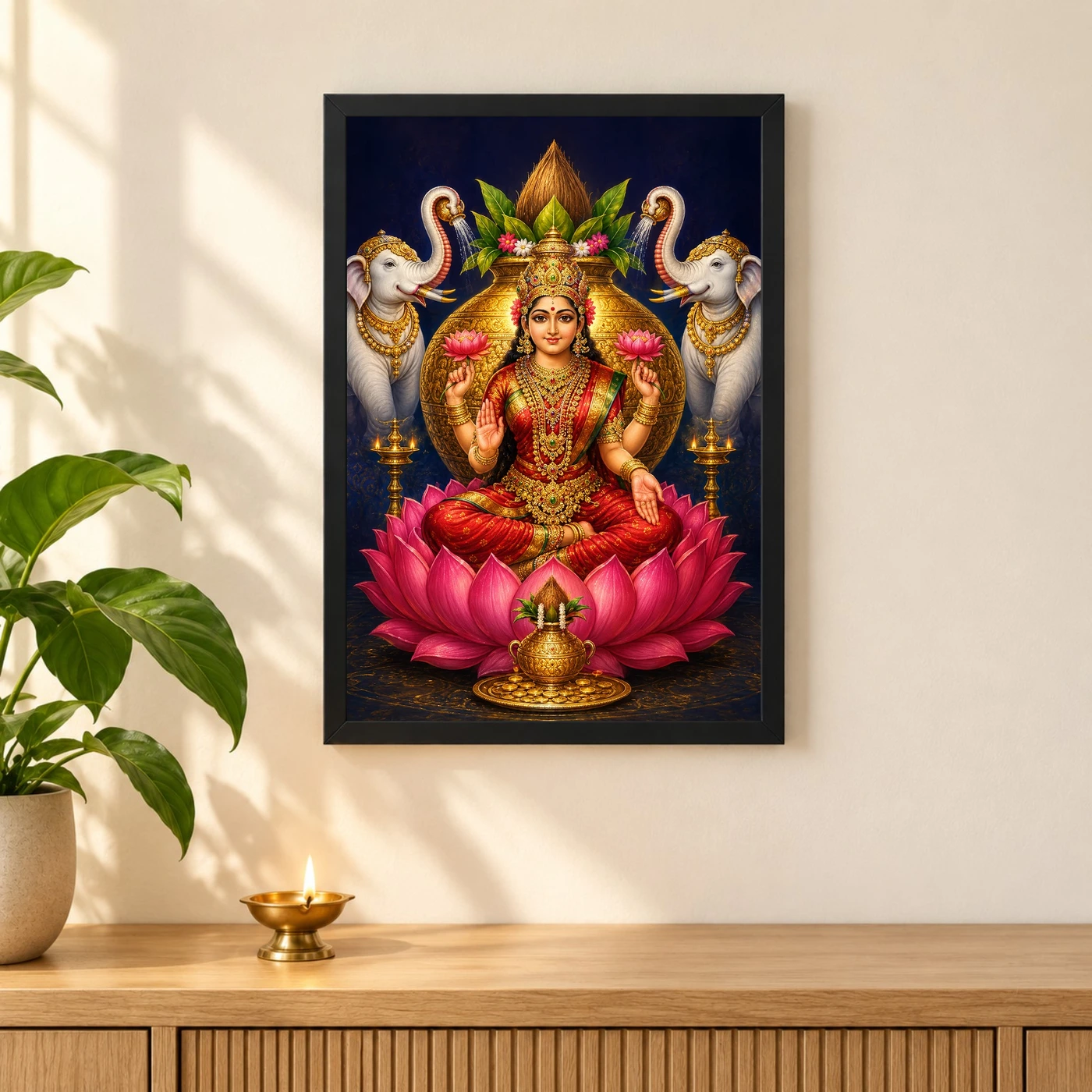 Indigo Kalash Throne Varalakshmi Photo Frame – Gaja Art, view 3