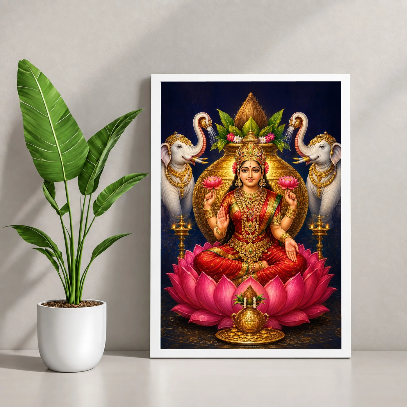 Indigo Kalash Throne Varalakshmi Photo Frame – Gaja Art, view 4