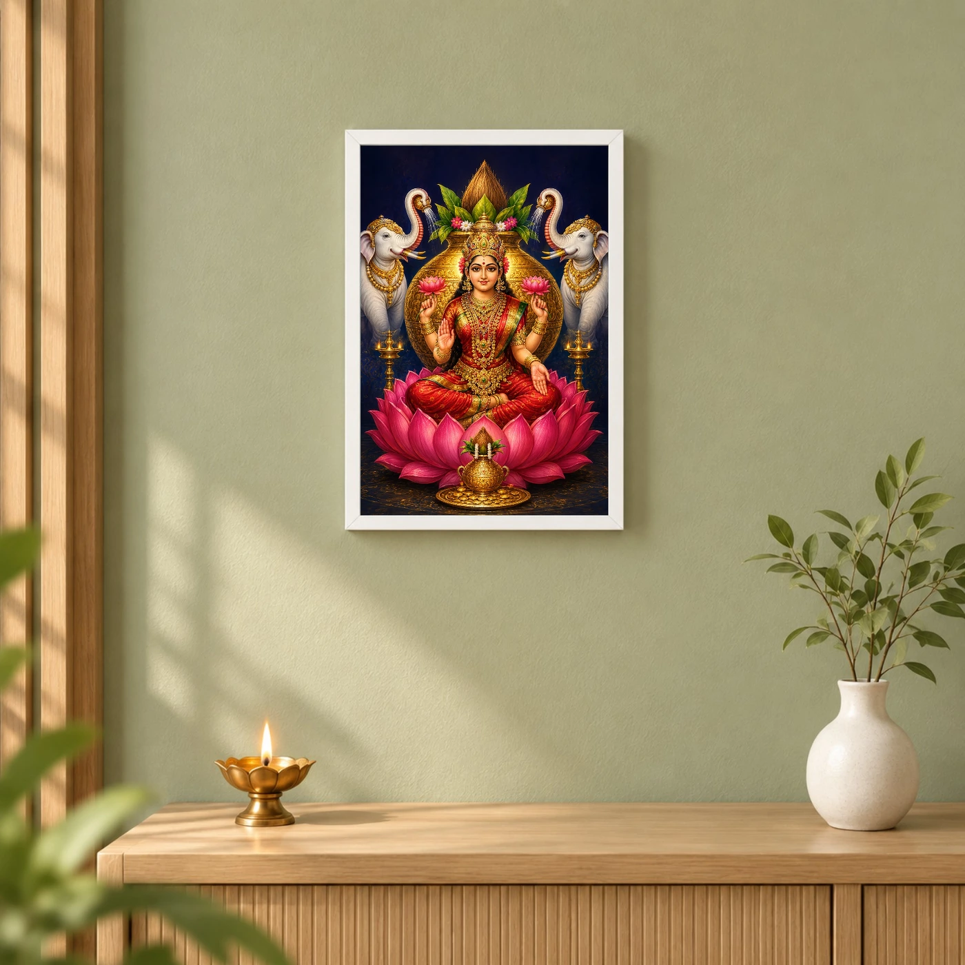 Indigo Kalash Throne Varalakshmi Photo Frame – Gaja Art, view 6