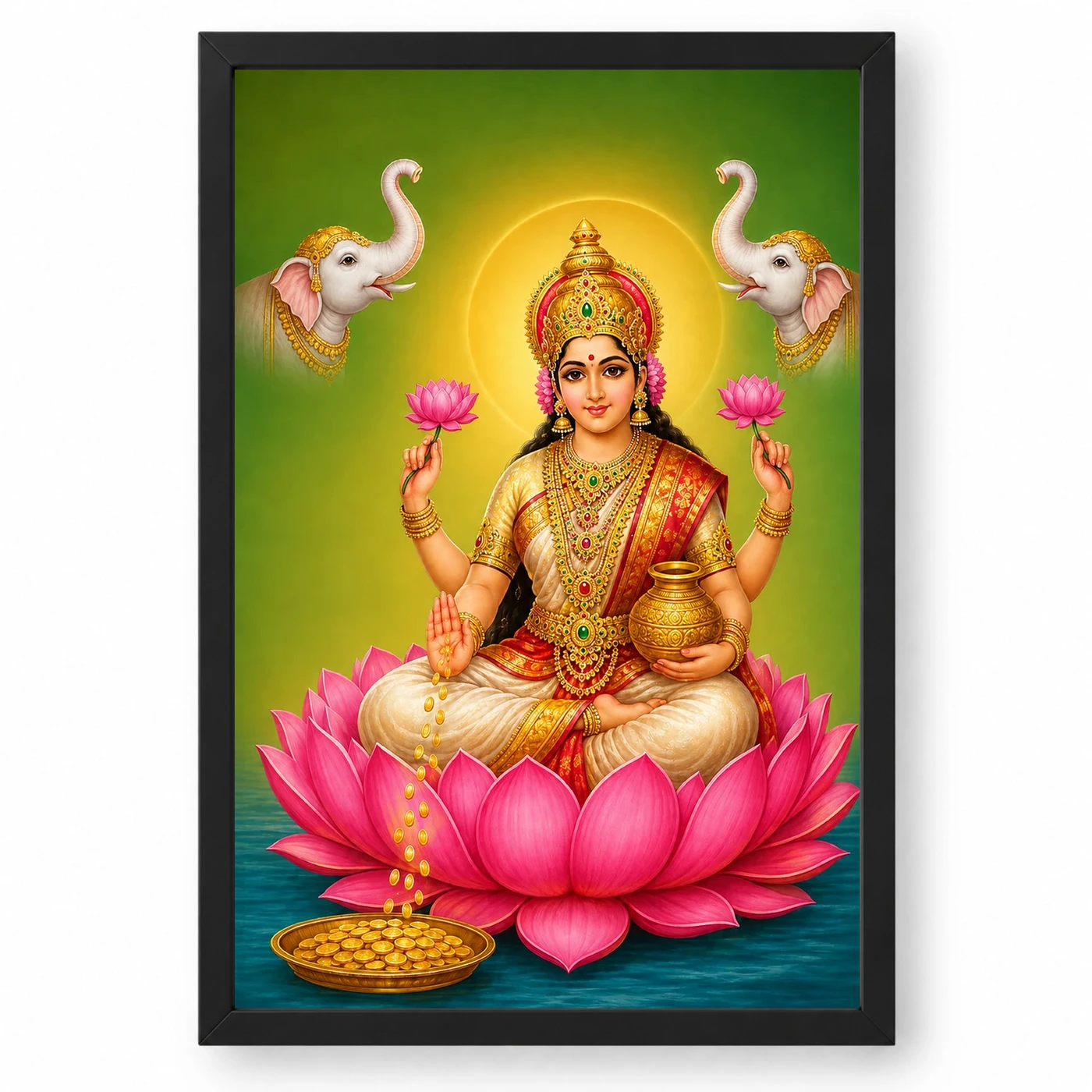 Ivory Green Gaja Varalakshmi Photo Frame – Calm Lotus Art
