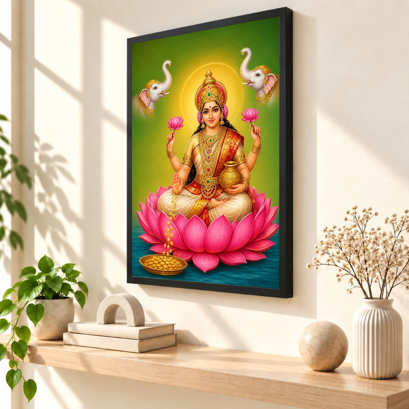 Ivory Green Gaja Varalakshmi Photo Frame – Calm Lotus Art, view 2