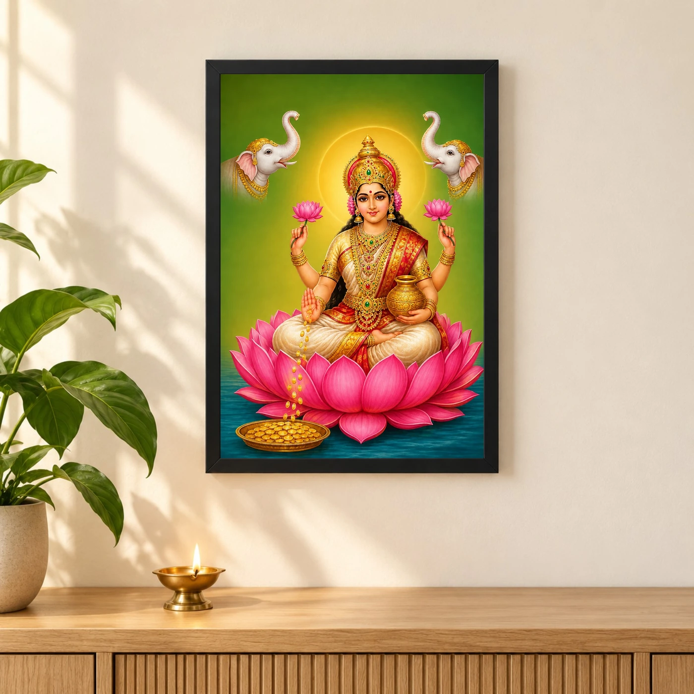 Ivory Green Gaja Varalakshmi Photo Frame – Calm Lotus Art, view 3