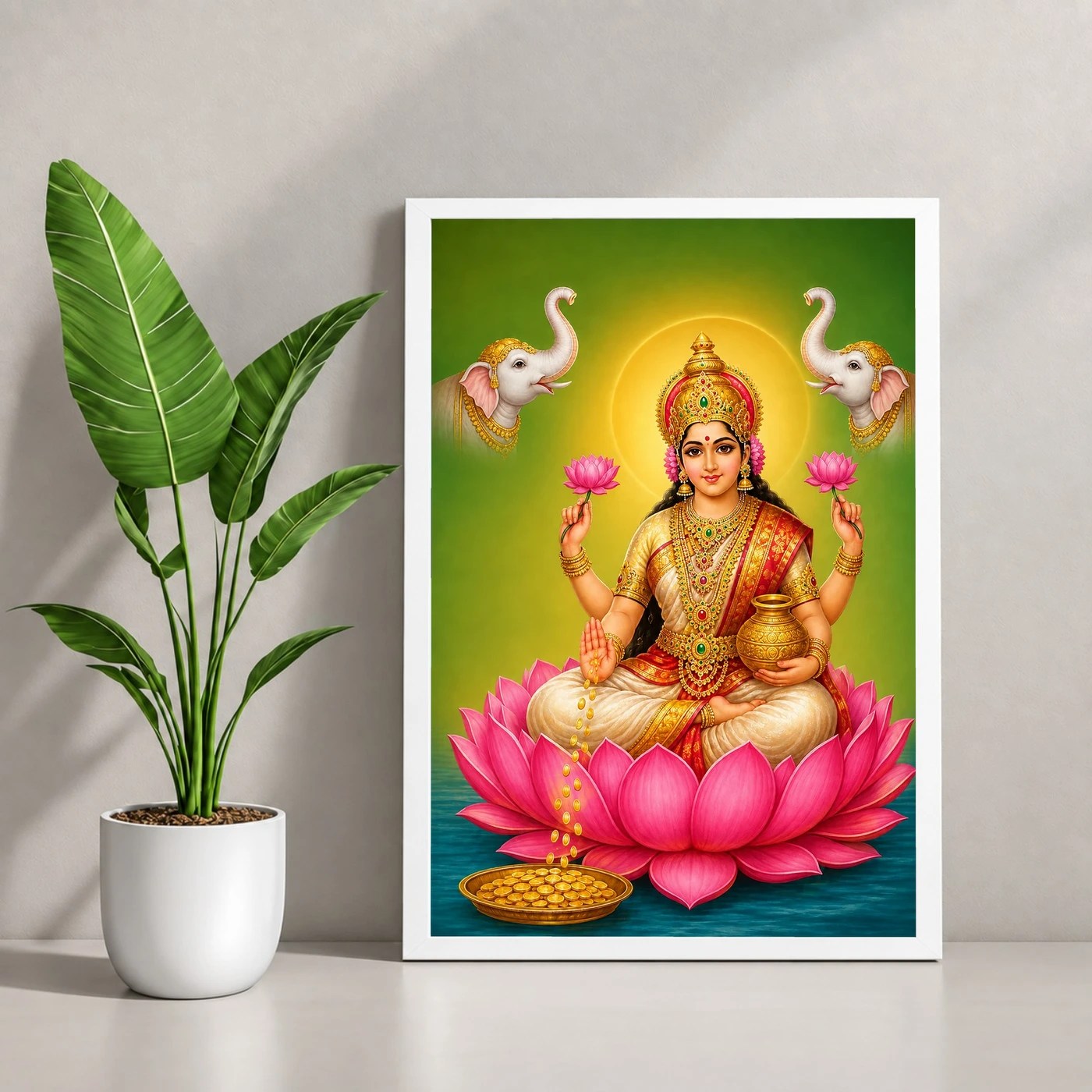 Ivory Green Gaja Varalakshmi Photo Frame – Calm Lotus Art, view 4