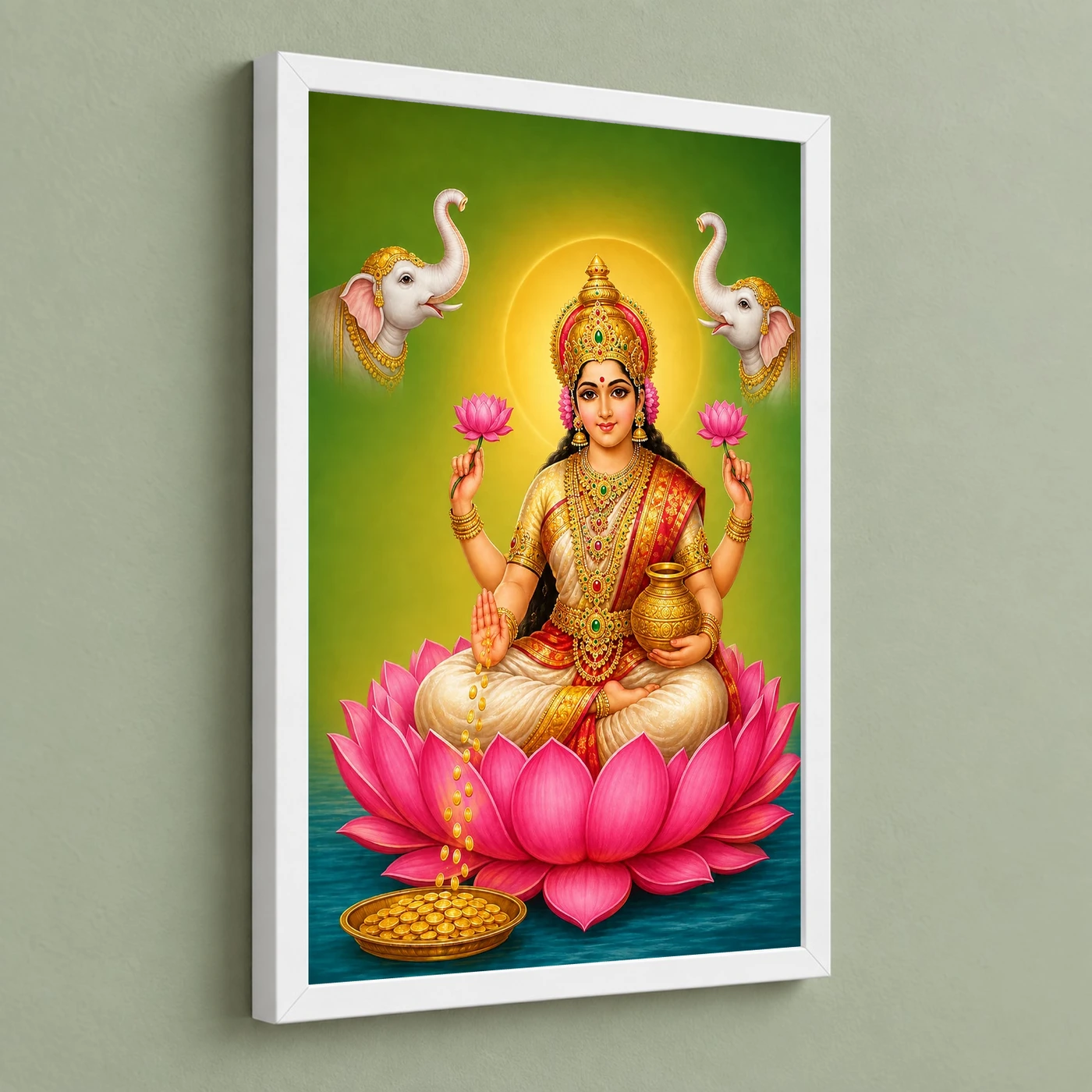 Ivory Green Gaja Varalakshmi Photo Frame – Calm Lotus Art, view 5