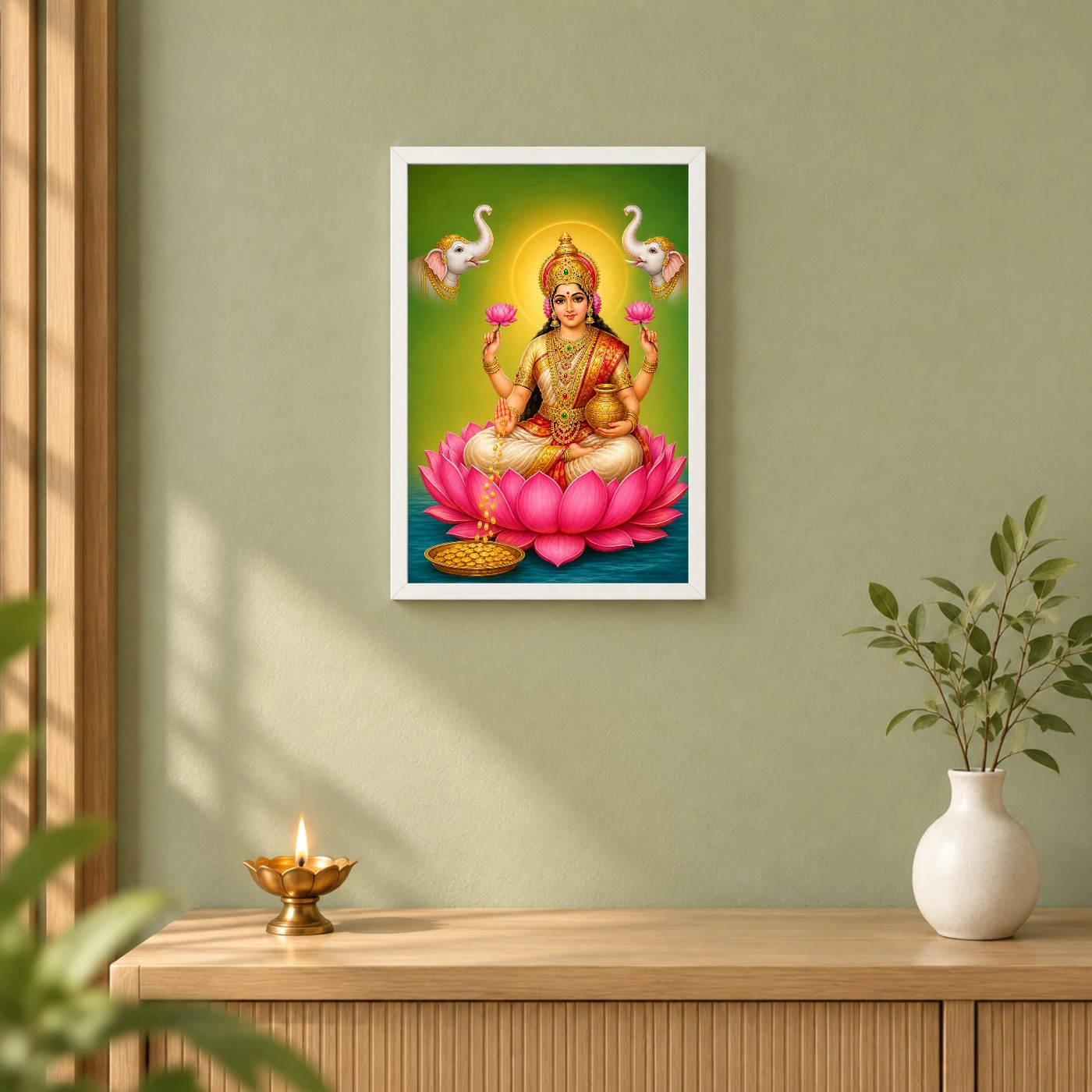Ivory Green Gaja Varalakshmi Photo Frame – Calm Lotus Art, view 6