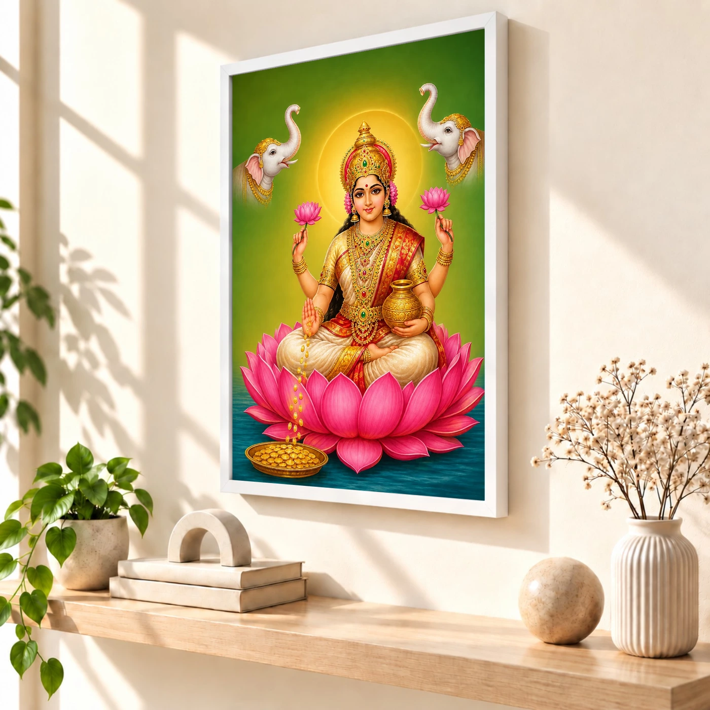 Ivory Green Gaja Varalakshmi Photo Frame – Calm Lotus Art, view 7