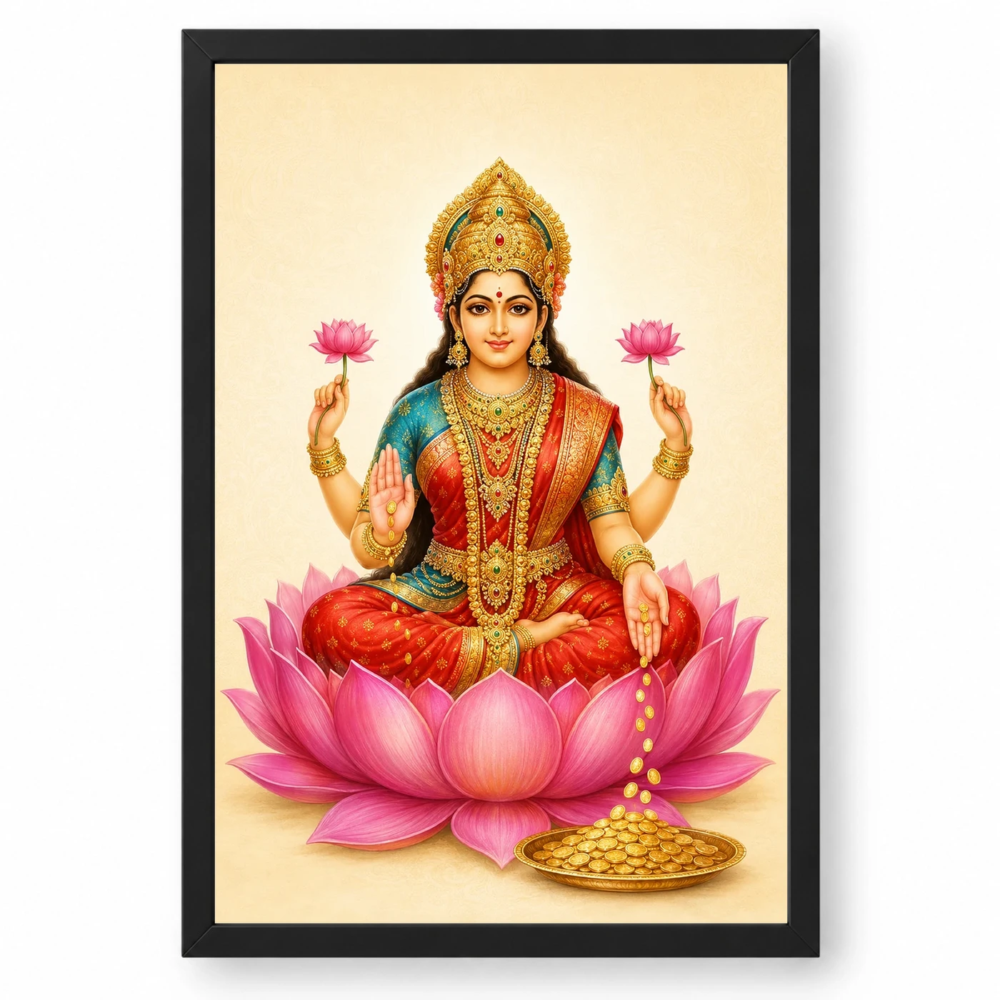 Ivory Paisley Varalakshmi Photo Frame – Minimal Lotus Art