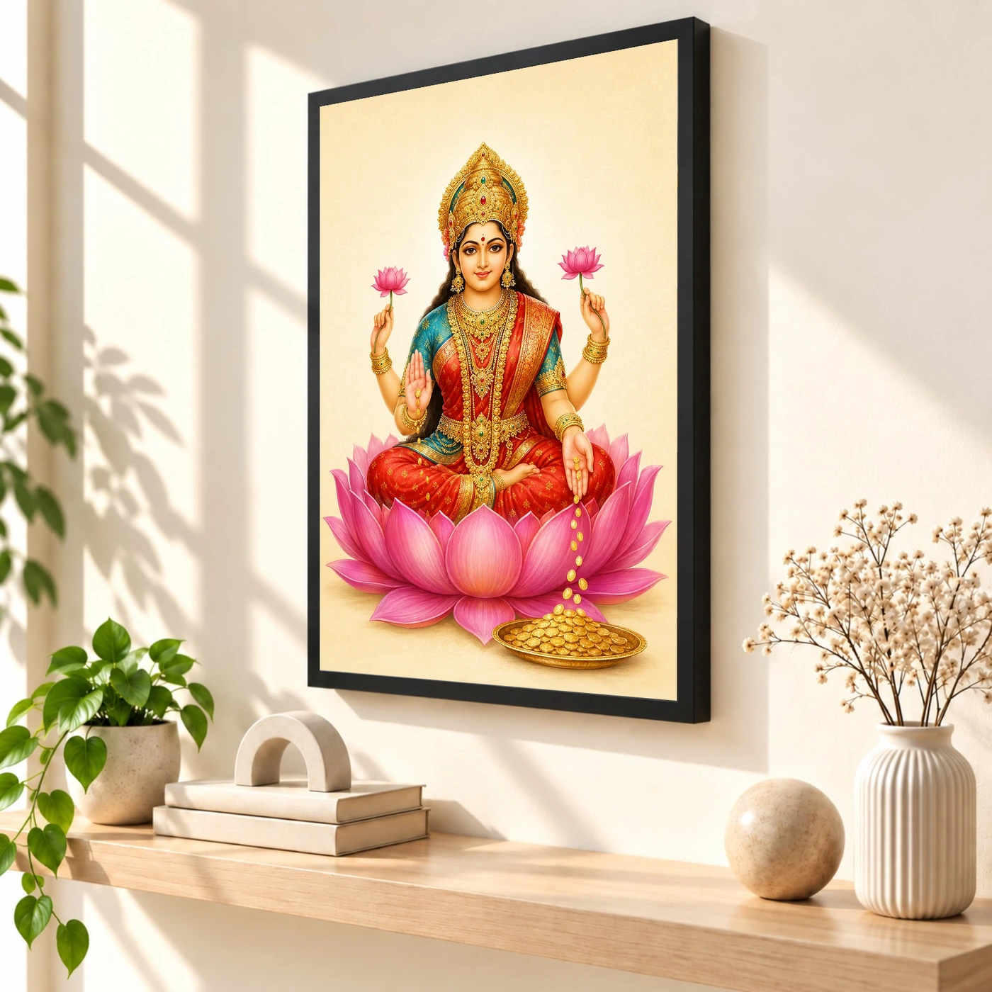 Ivory Paisley Varalakshmi Photo Frame – Minimal Lotus Art, view 2