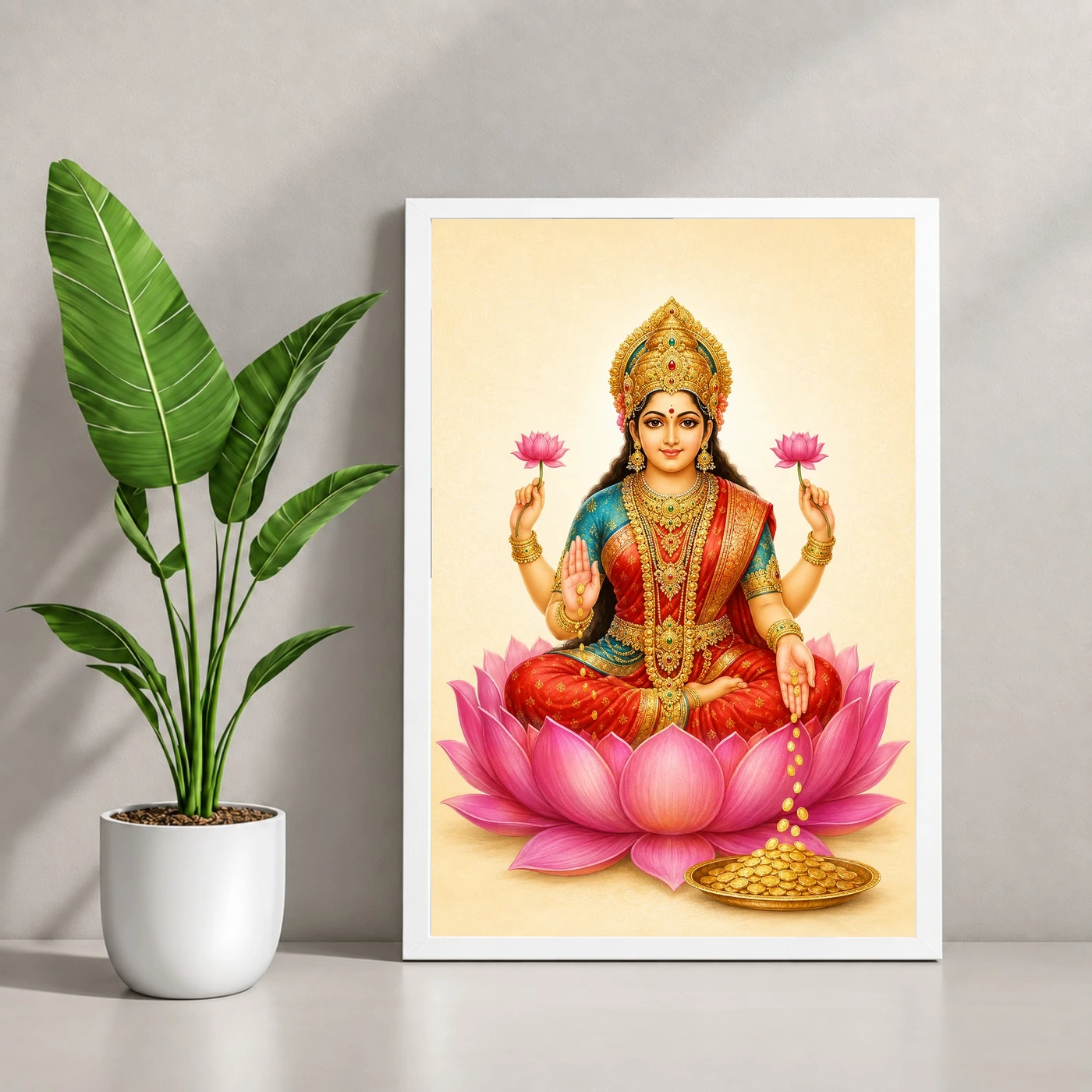 Ivory Paisley Varalakshmi Photo Frame – Minimal Lotus Art, view 4